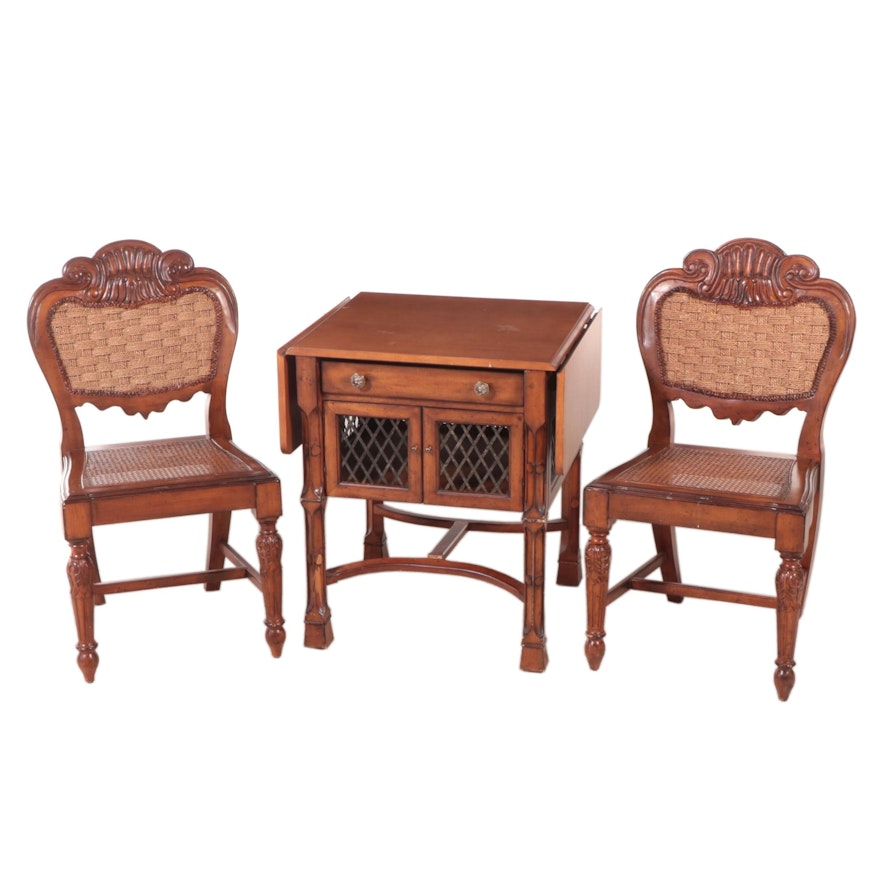 Tommy Bahama French Provincial Style Drop-Leaf Side Table and Two Side Chairs