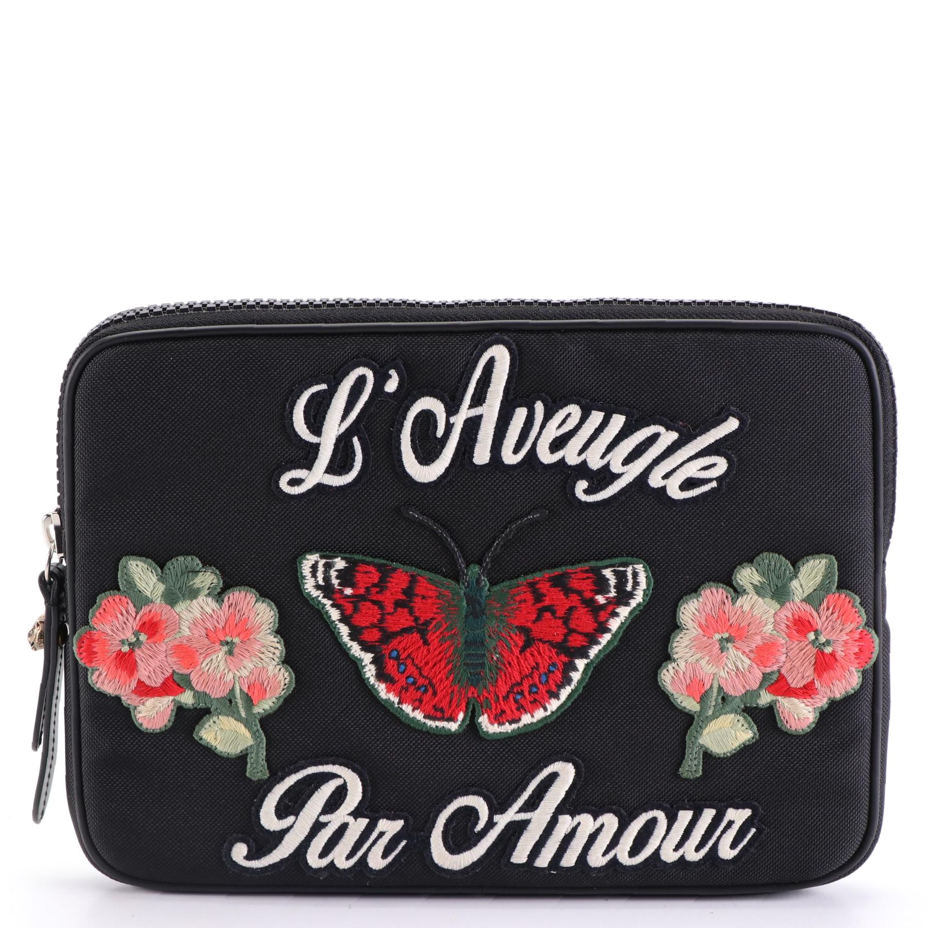 Gucci Butterfly Embroidered Tech Zip Case