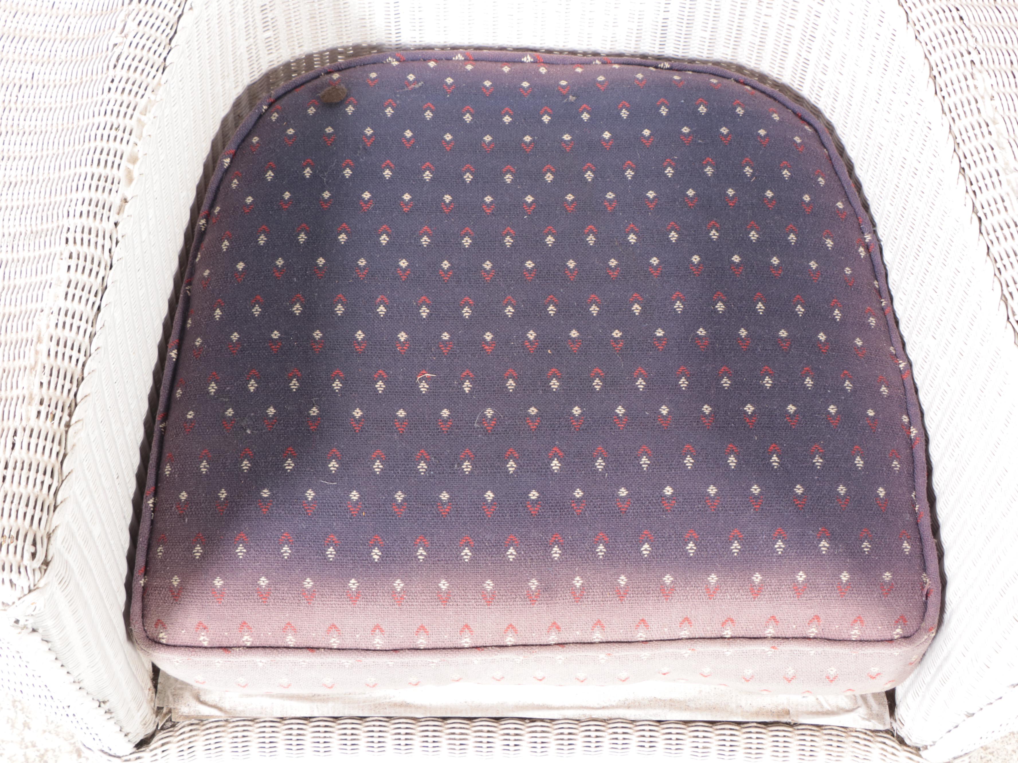 Pair of White-washed Rattan Wicker Patio Lounge Chairs With Side Table