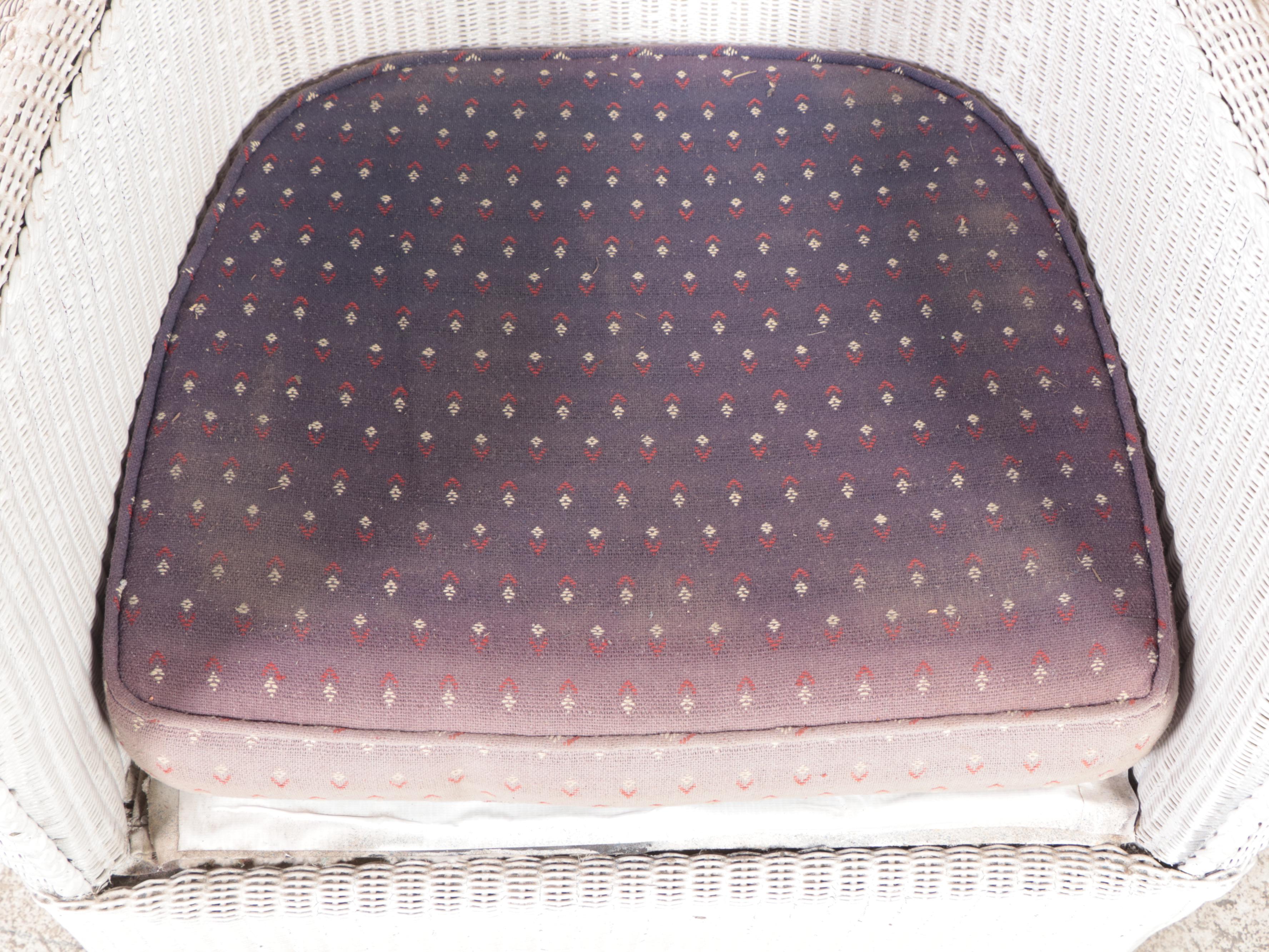 Pair of White-washed Rattan Wicker Patio Lounge Chairs With Side Table