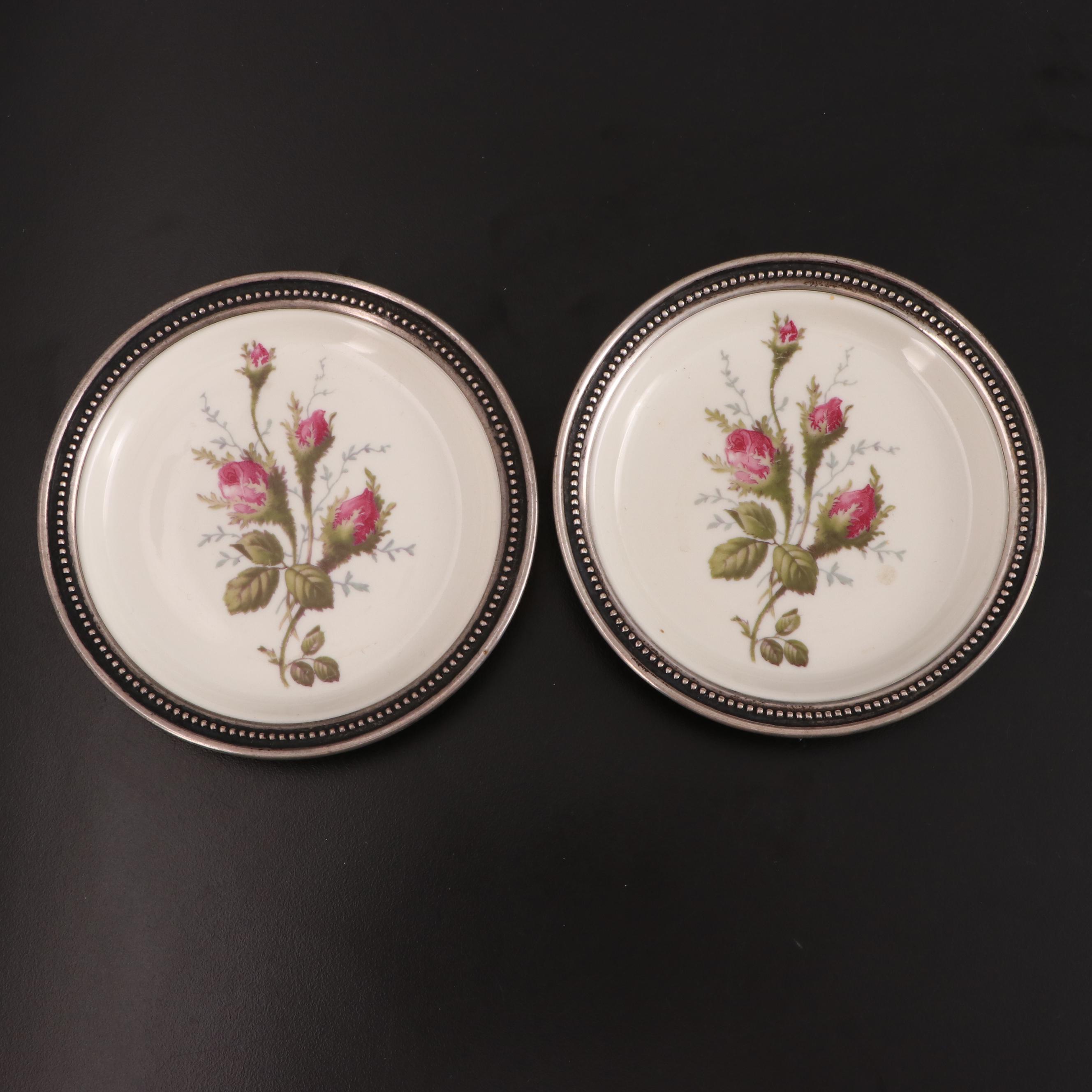 Sterling Silver Basket with Rosenthal and Whiting Sterling Rimmed Coasters