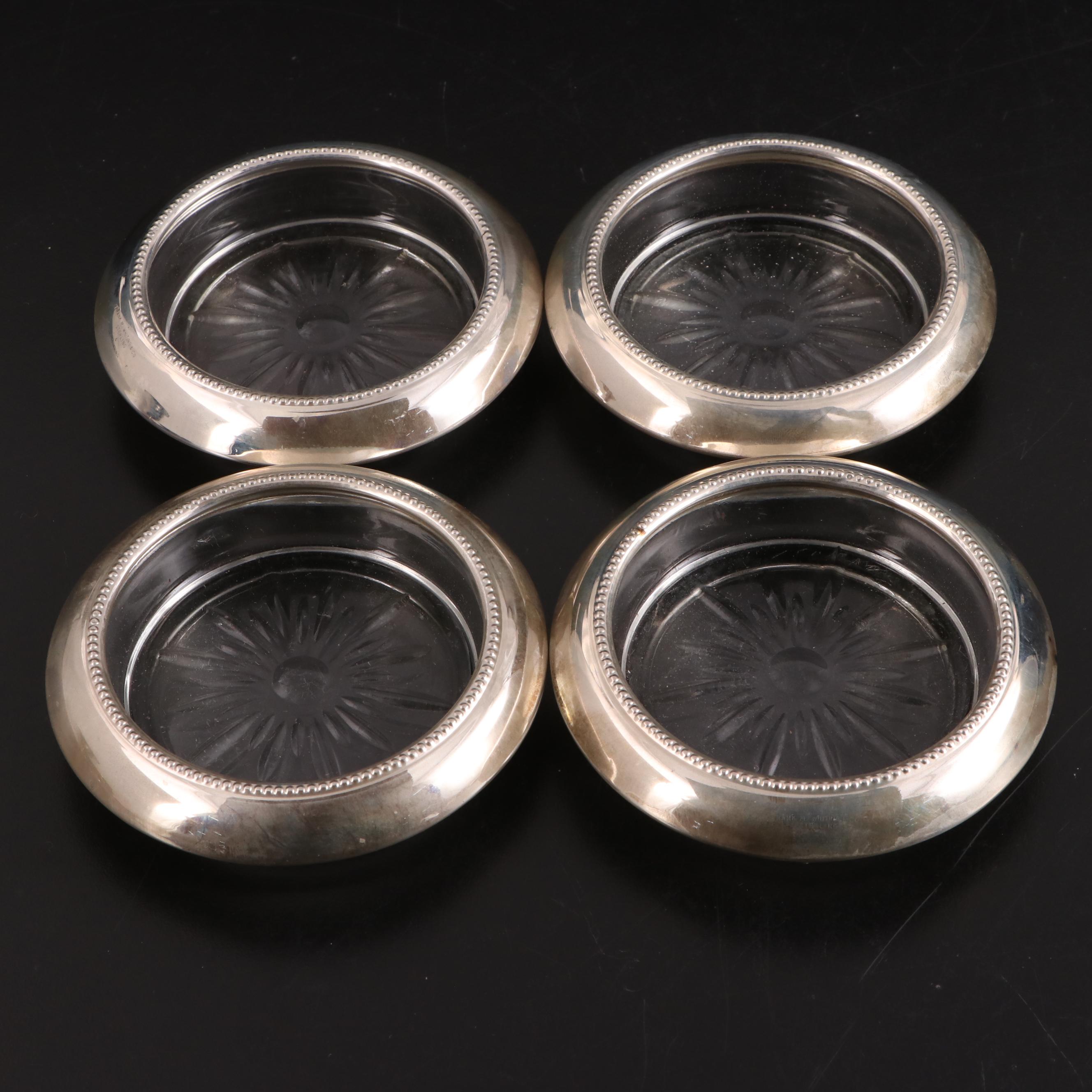 Sterling Silver Basket with Rosenthal and Whiting Sterling Rimmed Coasters