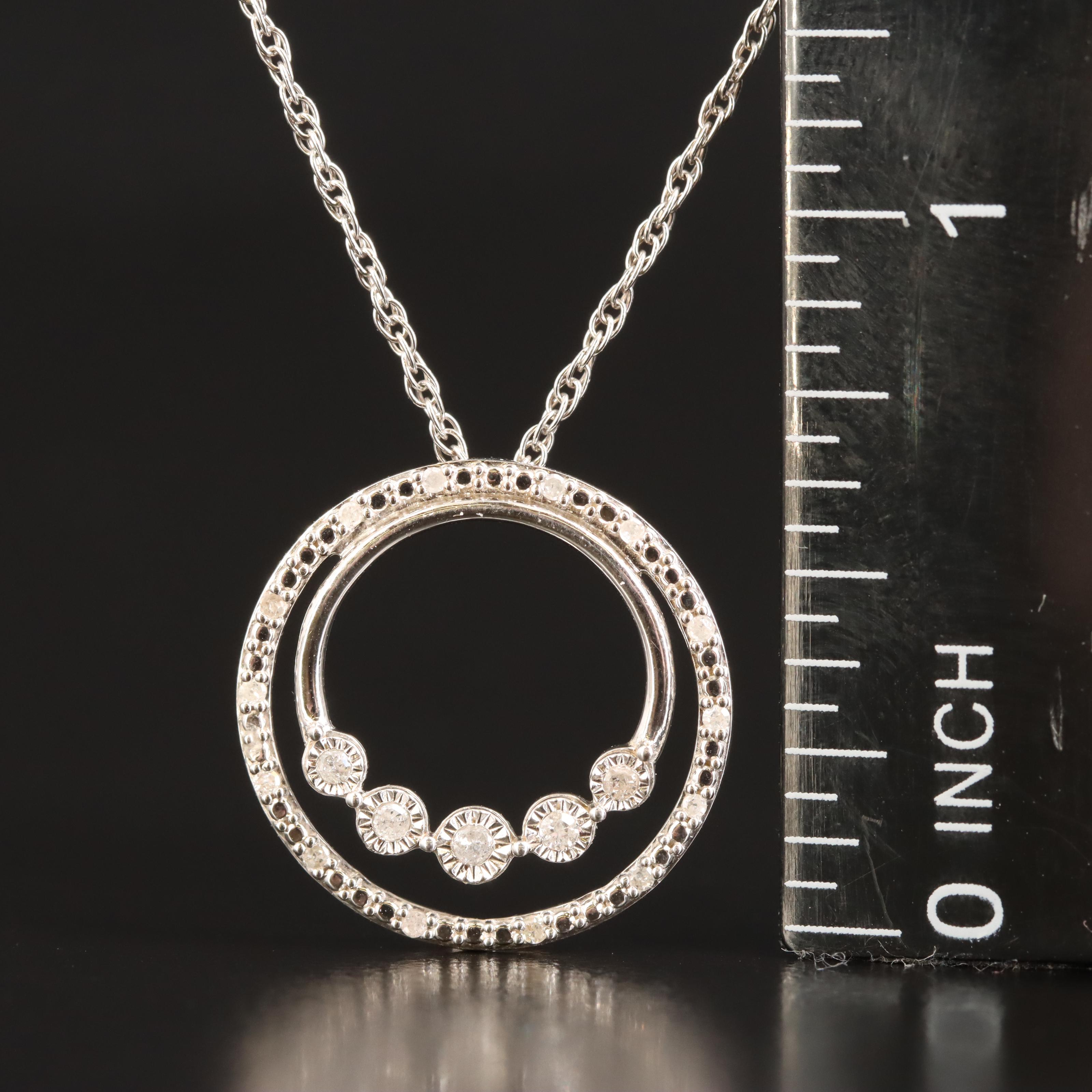 Sterling Diamond Circle Pendant Necklace