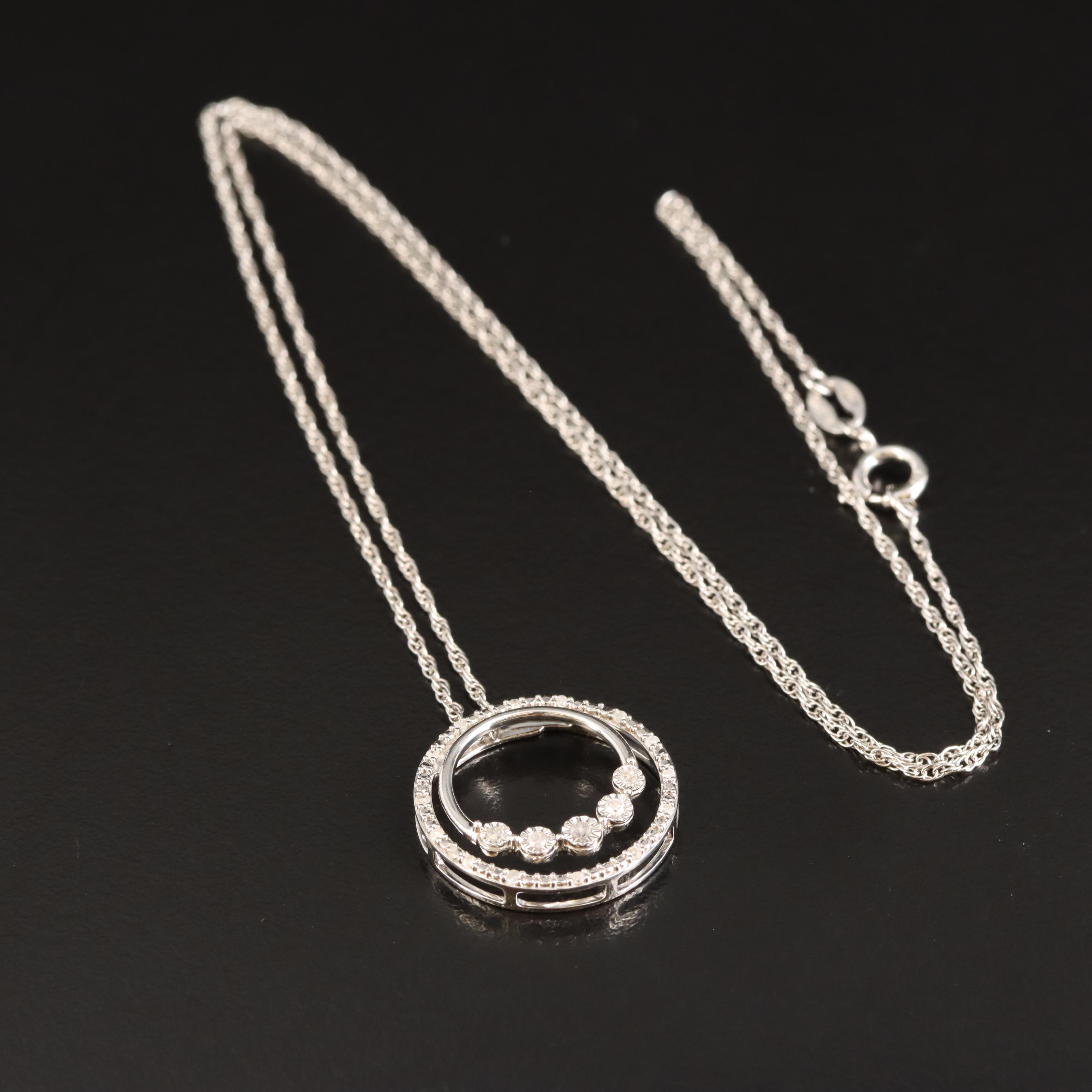 Sterling Diamond Circle Pendant Necklace