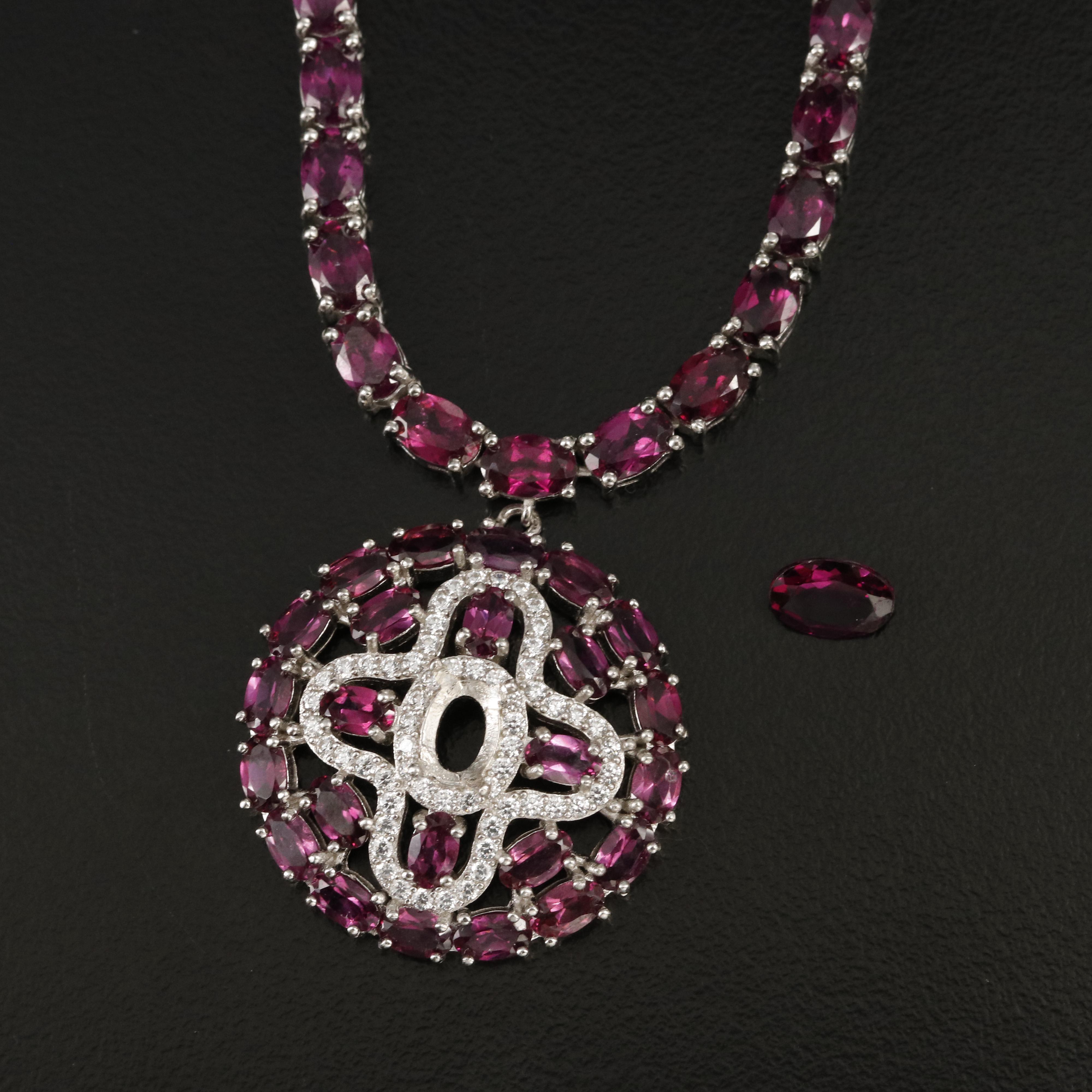 Sterling Rhodolite Garnet and Cubic Zirconia Necklace