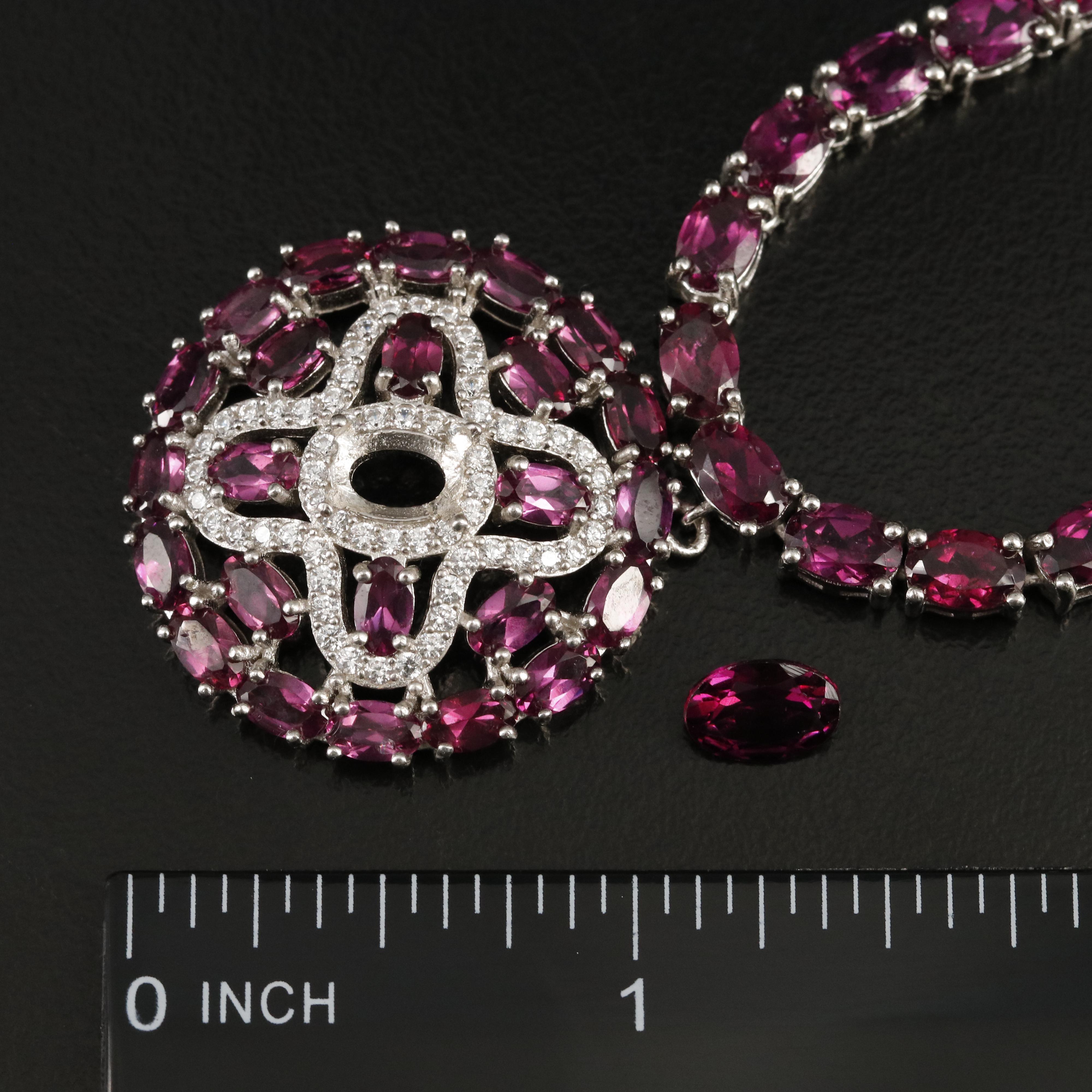 Sterling Rhodolite Garnet and Cubic Zirconia Necklace