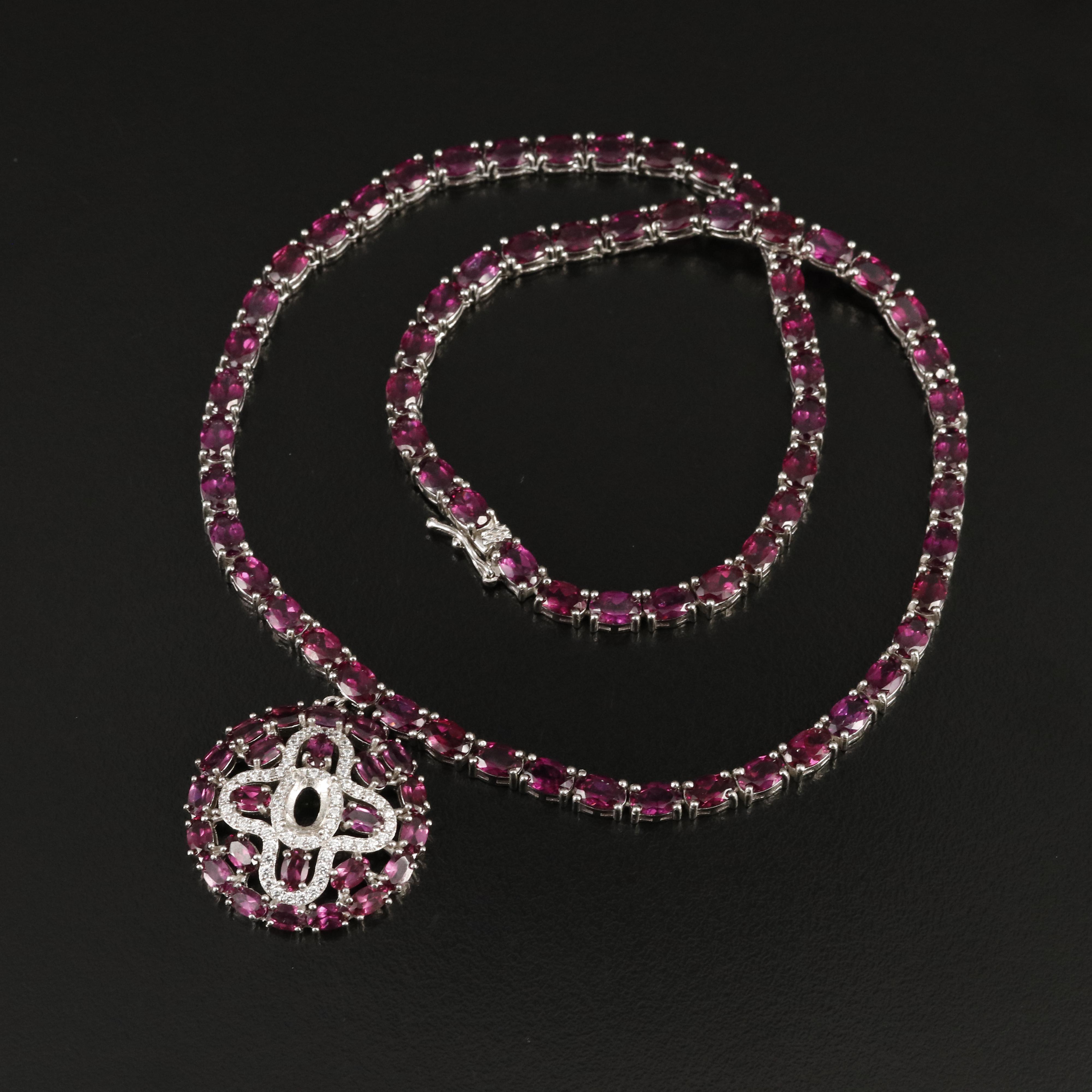 Sterling Rhodolite Garnet and Cubic Zirconia Necklace
