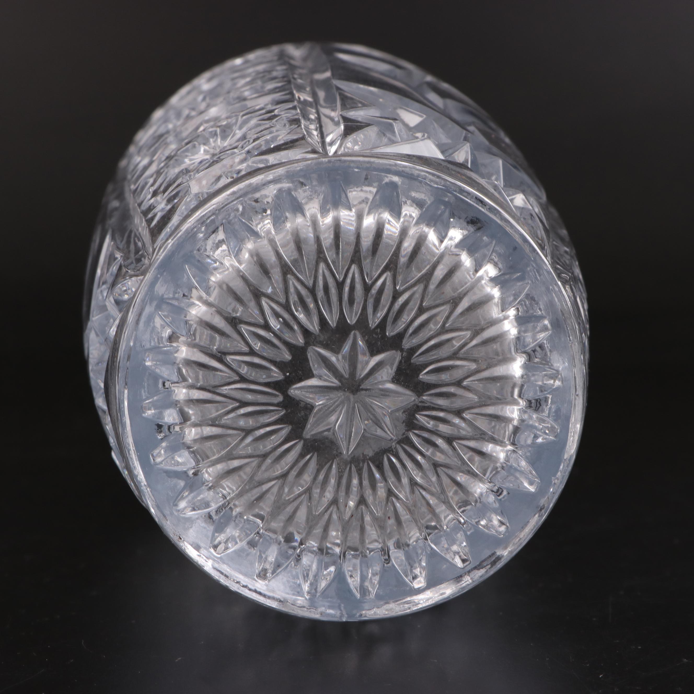American Brilliant Style Pinwheel Cut Crystal Vase and Floral Pressed Glass Vase