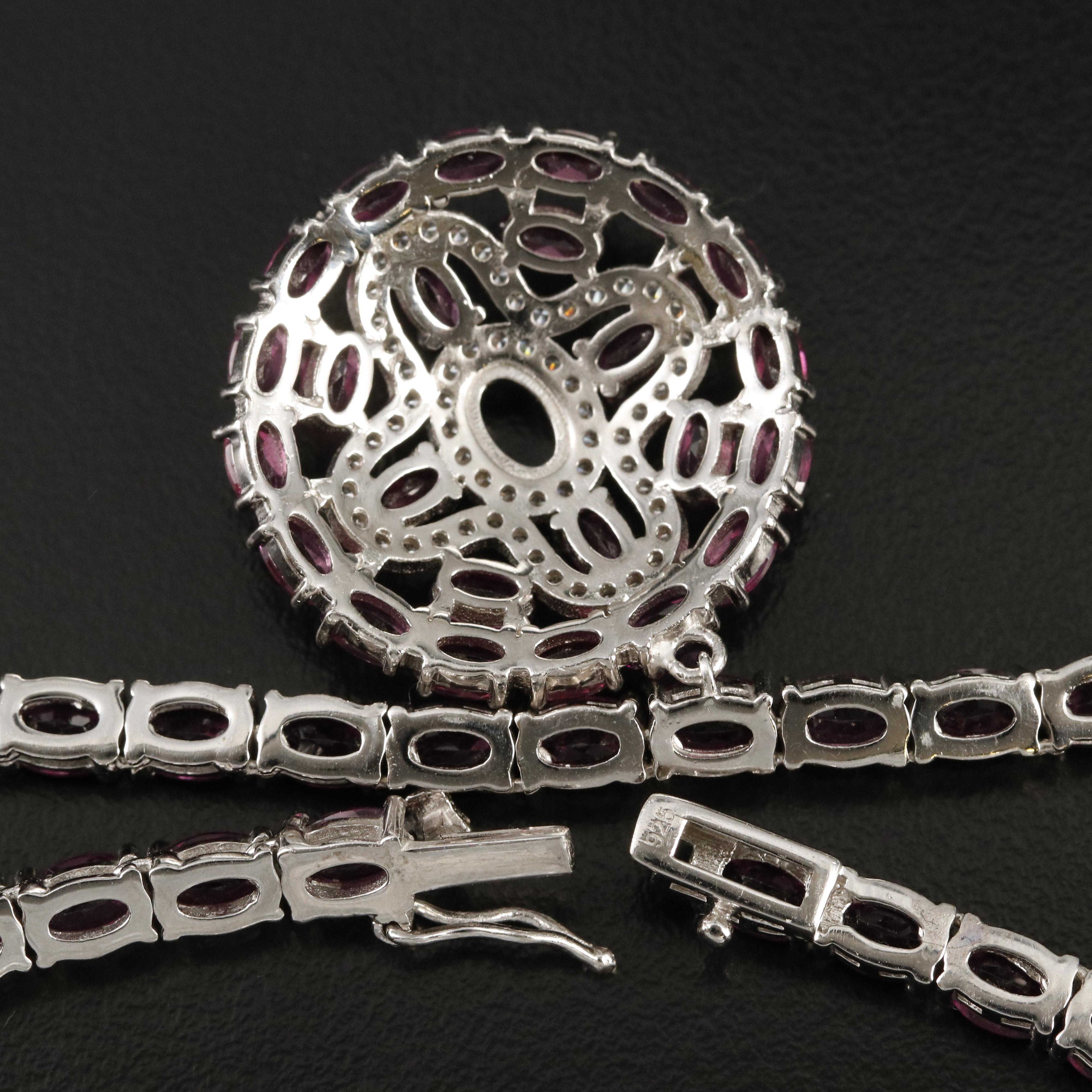 Sterling Rhodolite Garnet and Cubic Zirconia Necklace