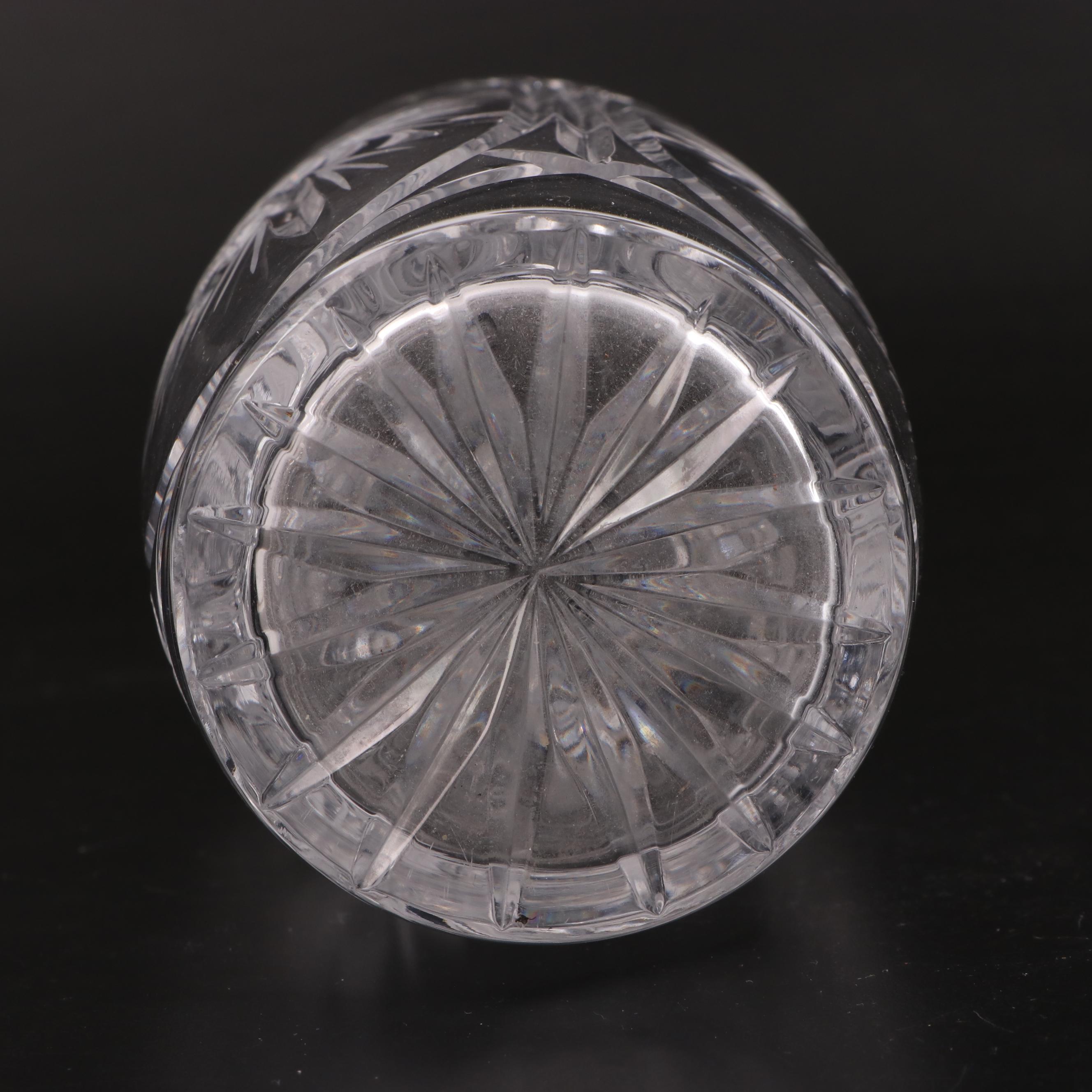 American Brilliant Style Pinwheel Cut Crystal Vase and Floral Pressed Glass Vase