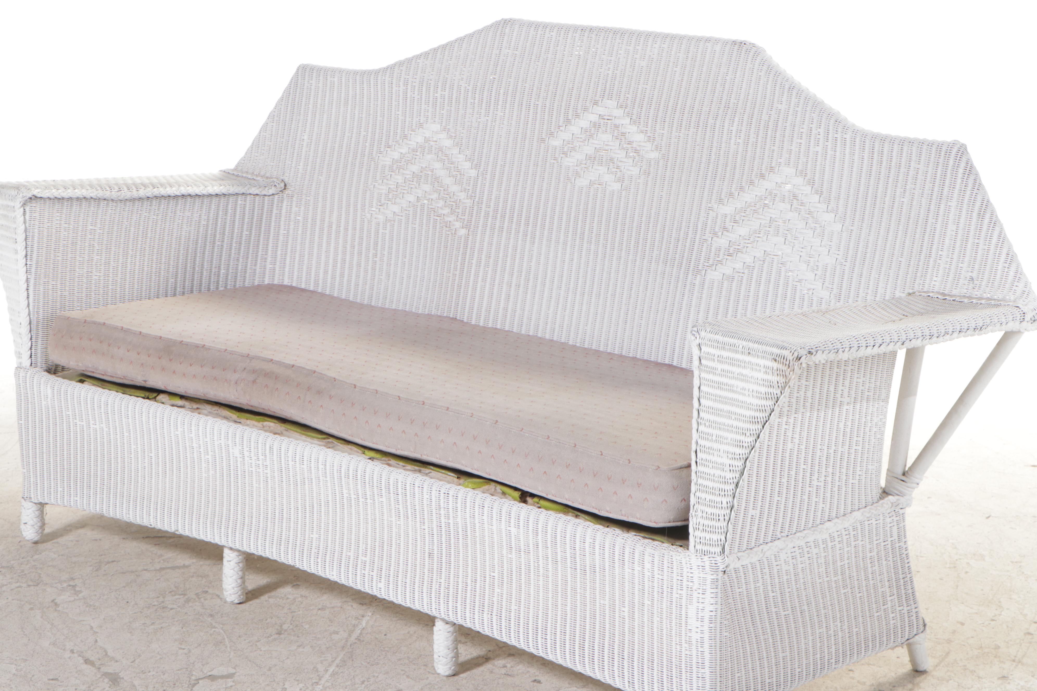 White-Painted Wicker Patio Sofa, Early 20th Century