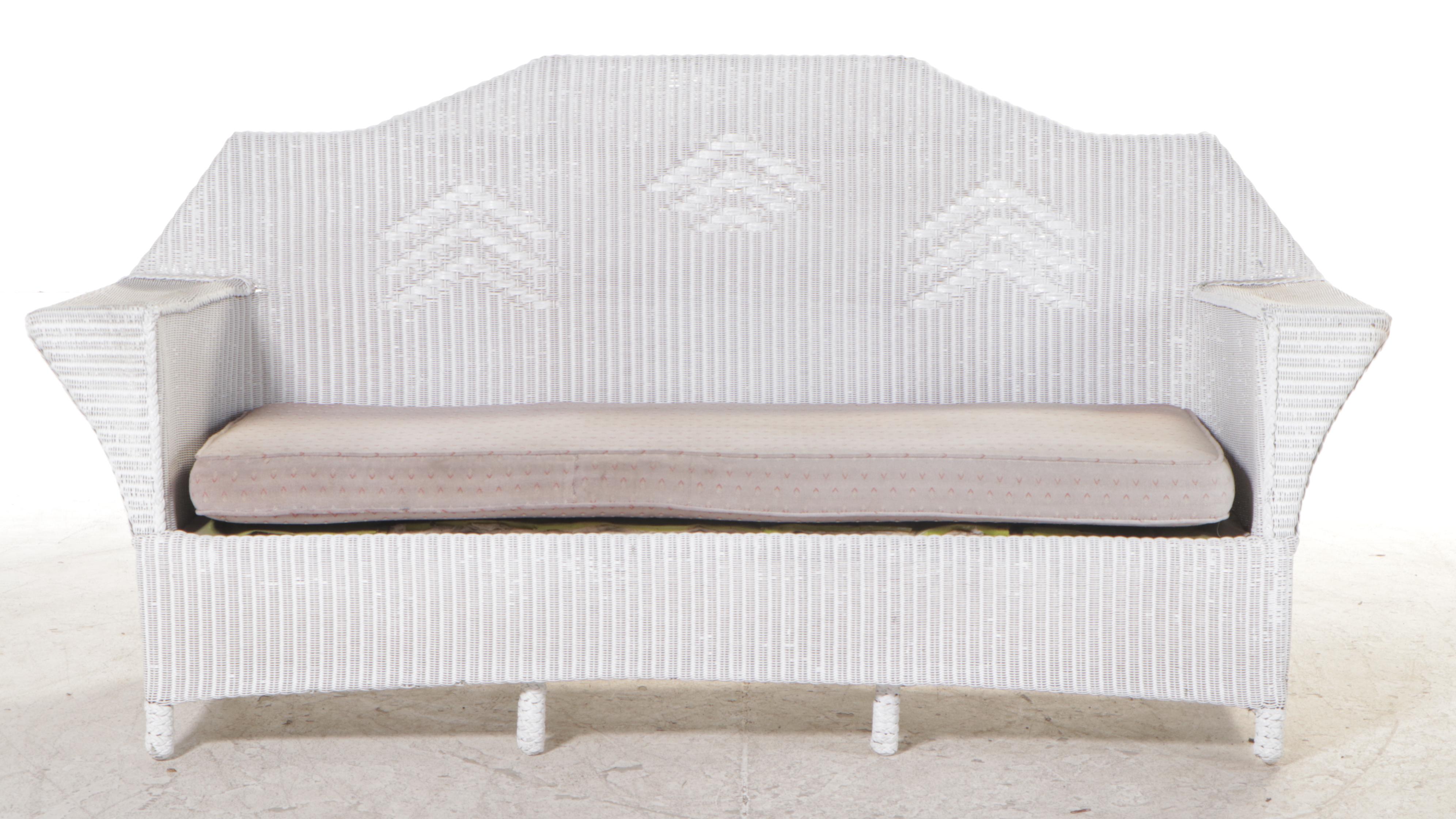 White-Painted Wicker Patio Sofa, Early 20th Century