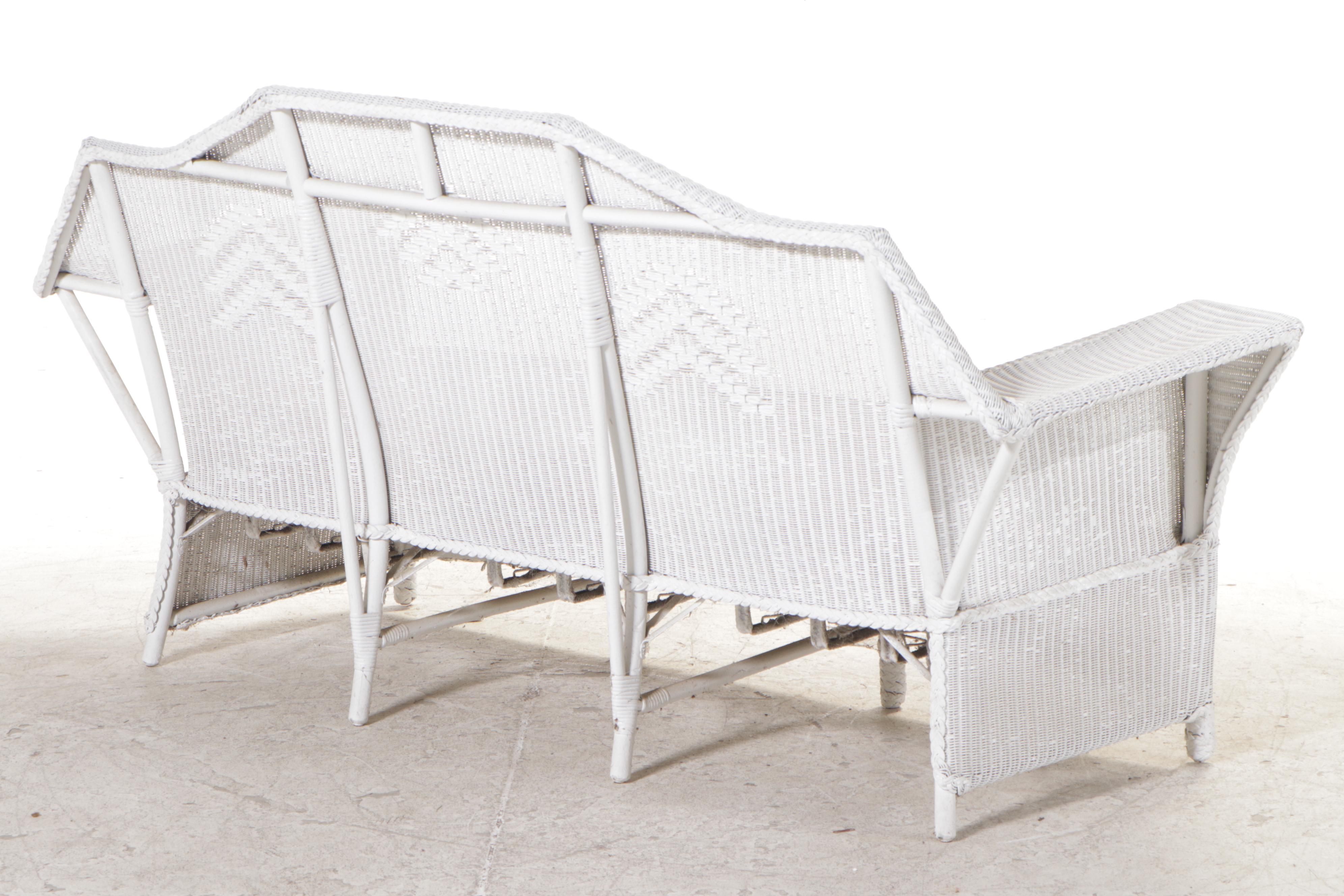 White-Painted Wicker Patio Sofa, Early 20th Century