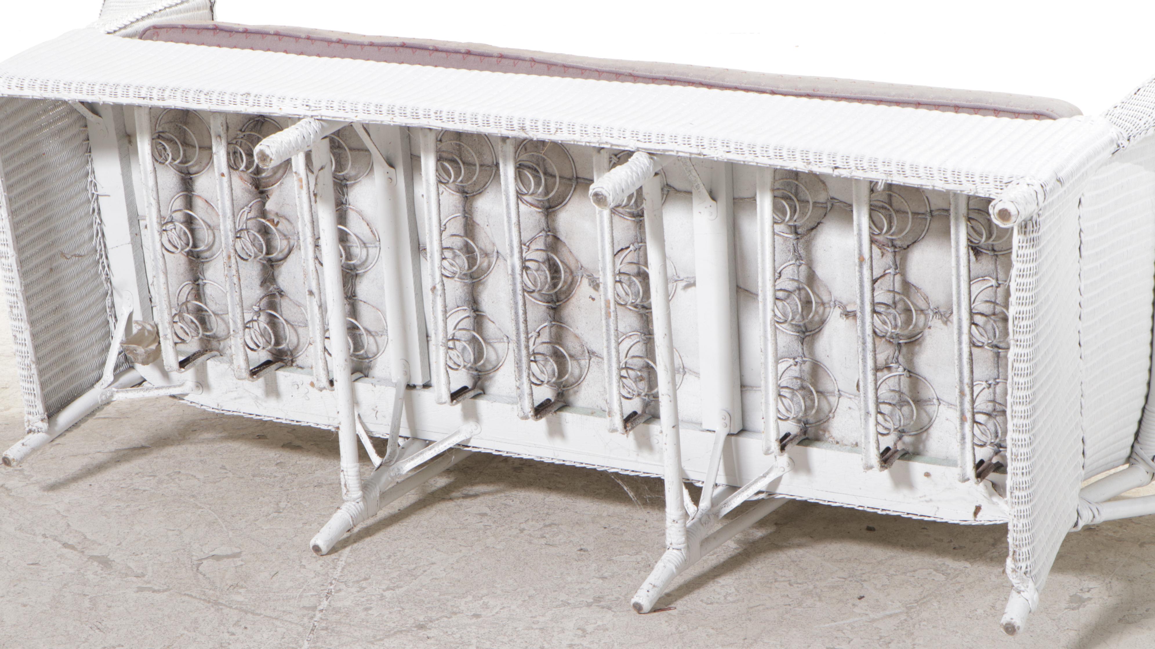 White-Painted Wicker Patio Sofa, Early 20th Century