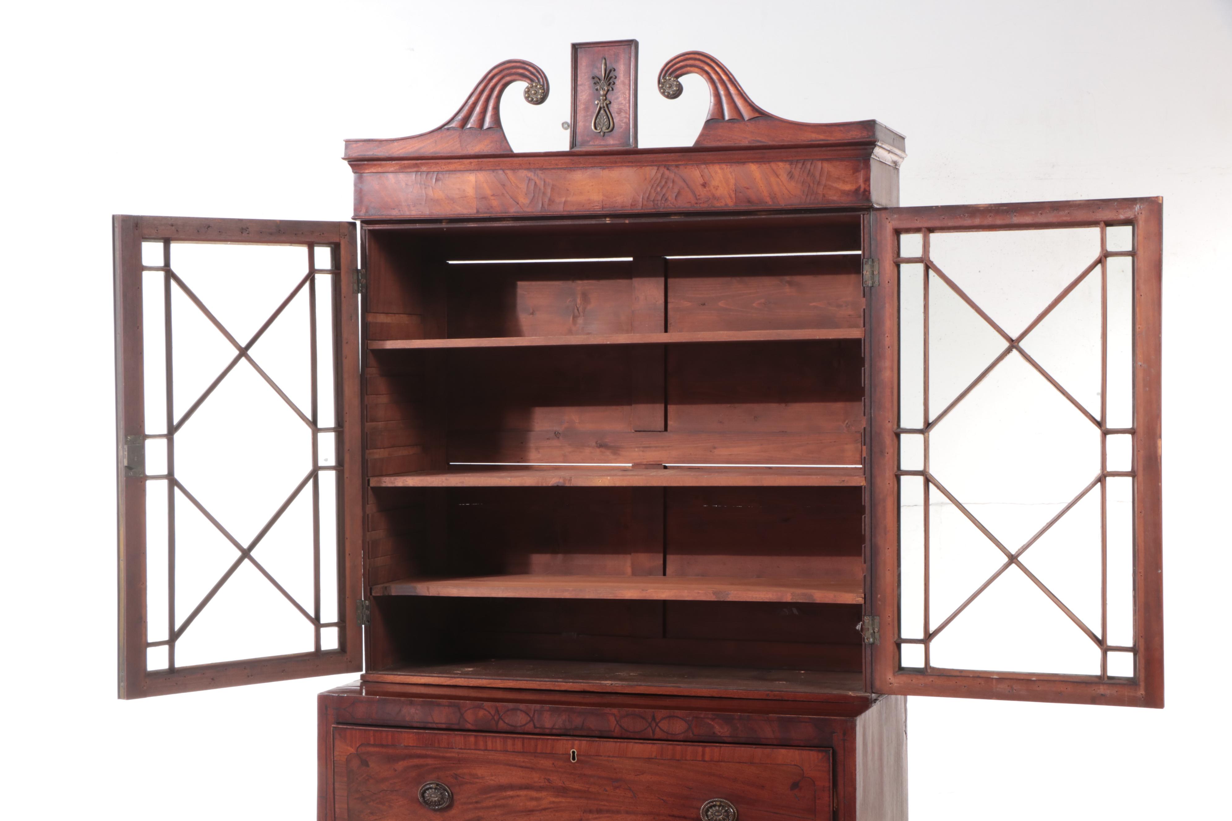 Regency Mahogany and String-Inlaid Secretaire Bookcase, Early 19th Century