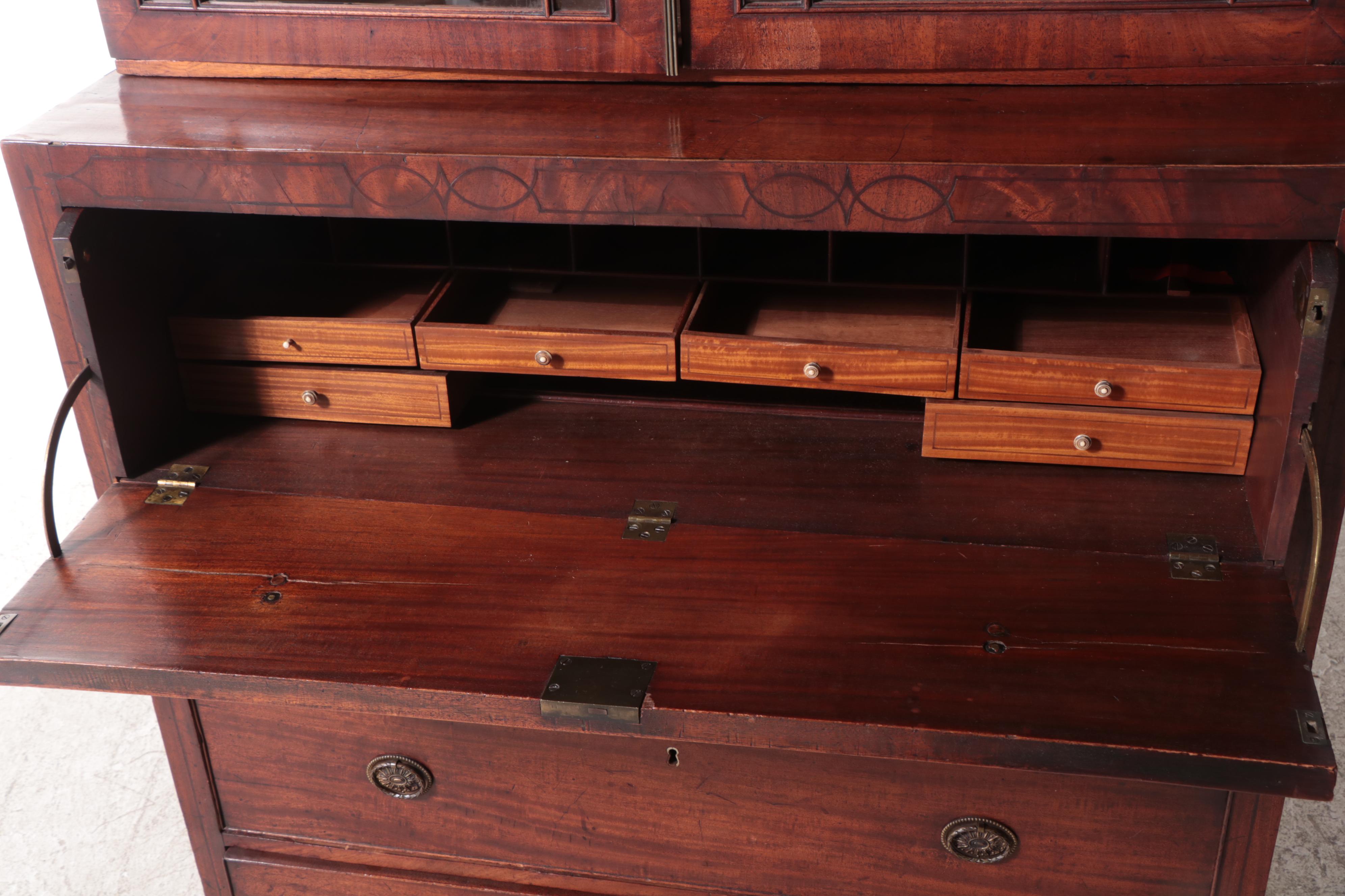 Regency Mahogany and String-Inlaid Secretaire Bookcase, Early 19th Century