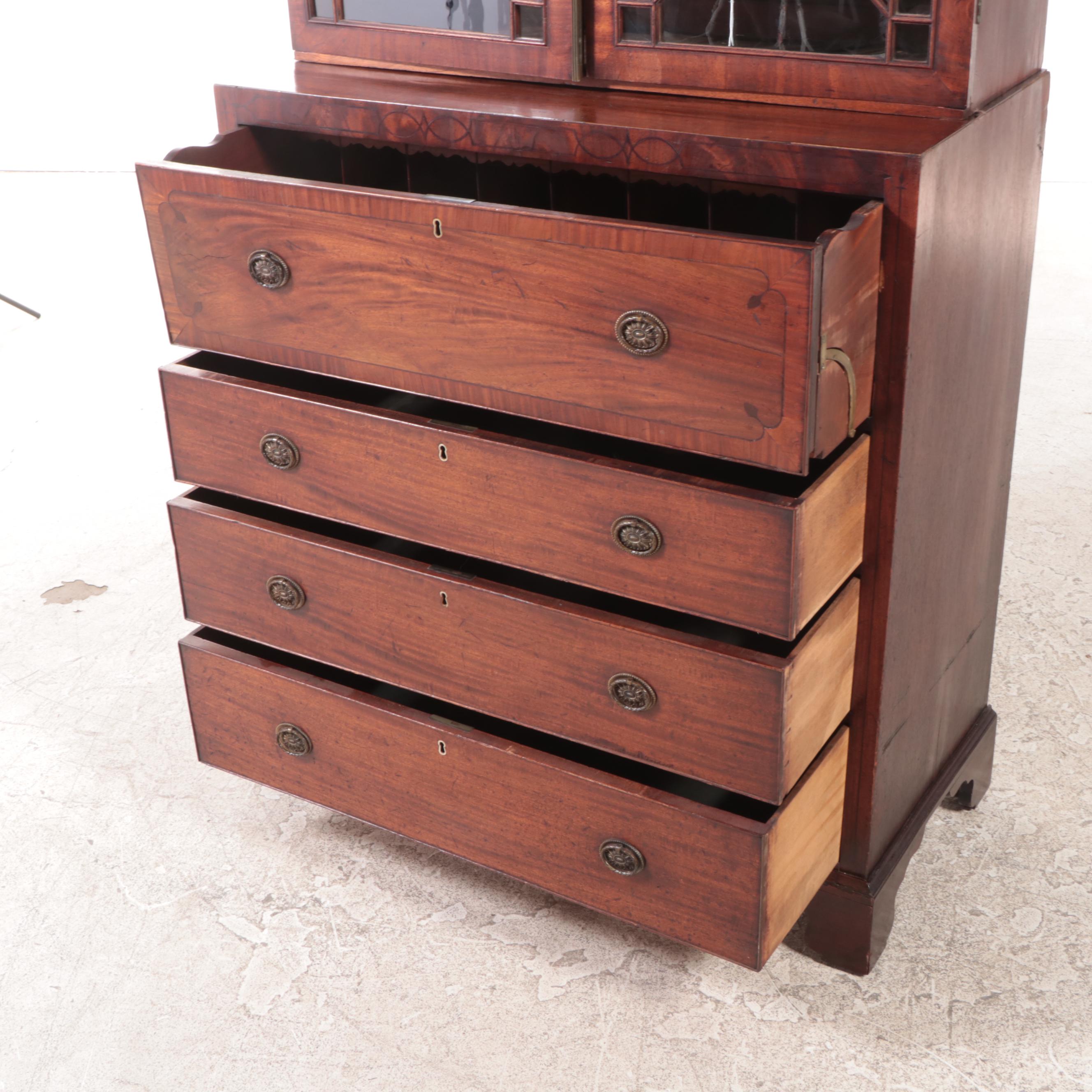 Regency Mahogany and String-Inlaid Secretaire Bookcase, Early 19th Century