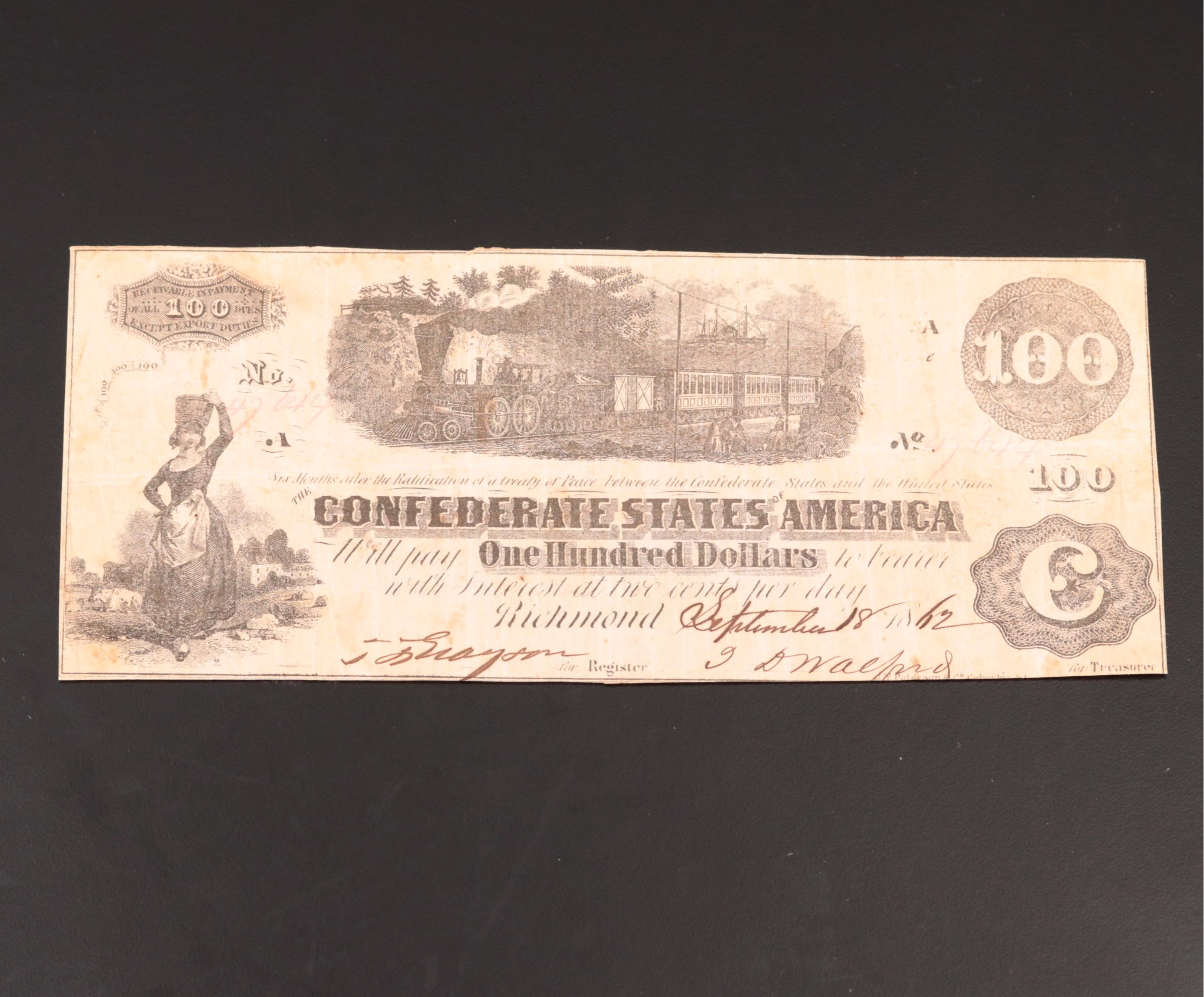 Three Large-Size Banknotes, U.S. and CSA Currency