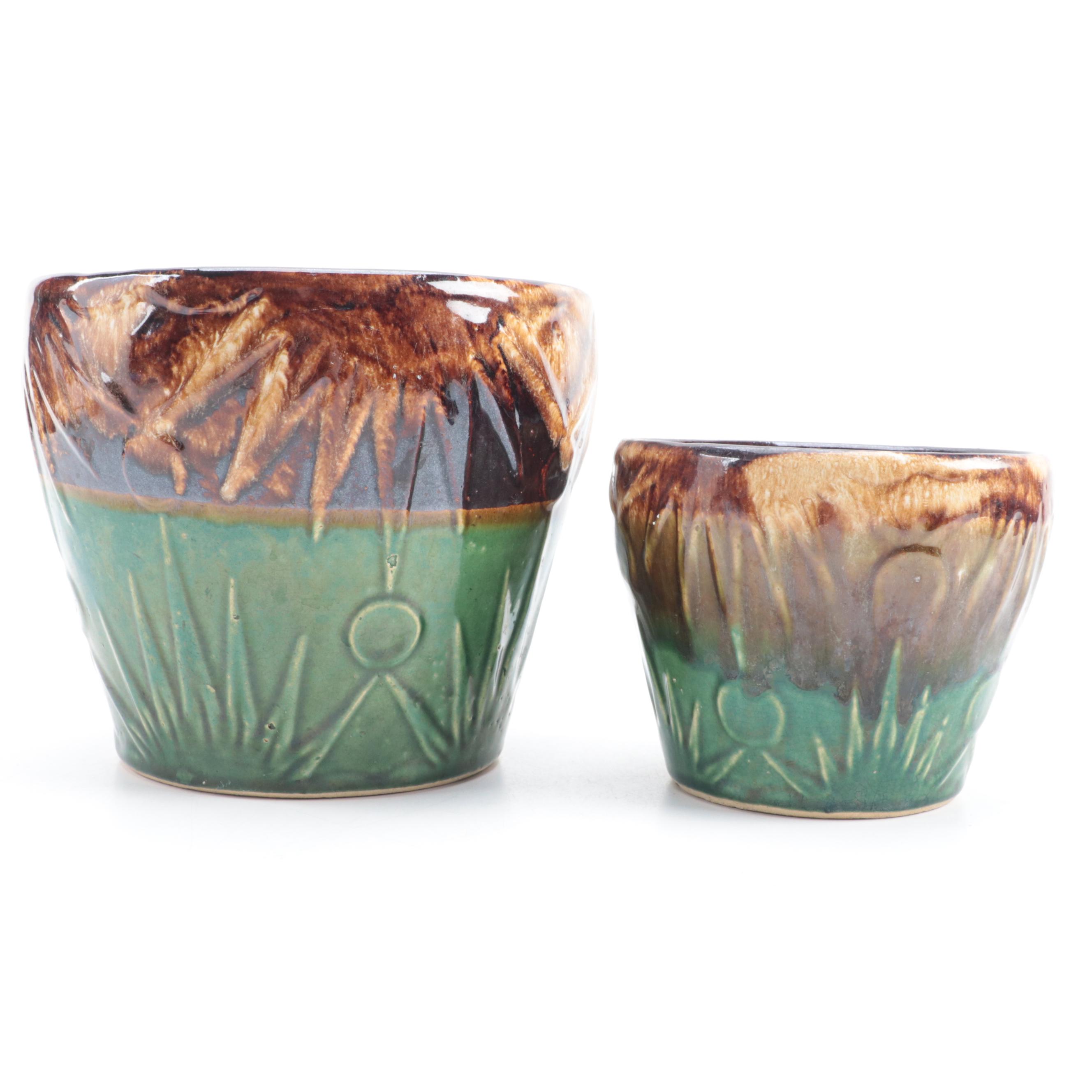 American Art Pottery Sun and Moon Planters, Early to Mid 20th Century
