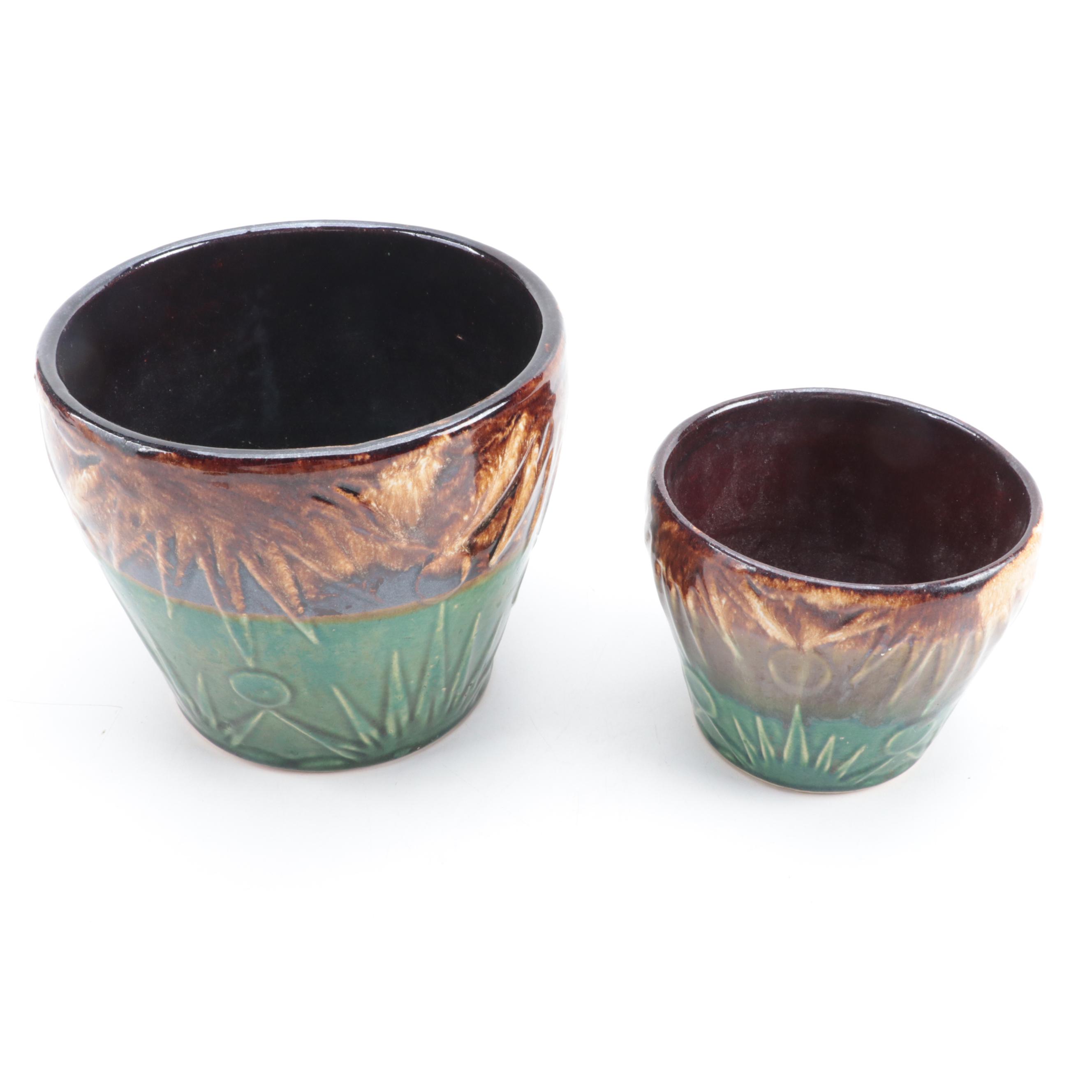 American Art Pottery Sun and Moon Planters, Early to Mid 20th Century