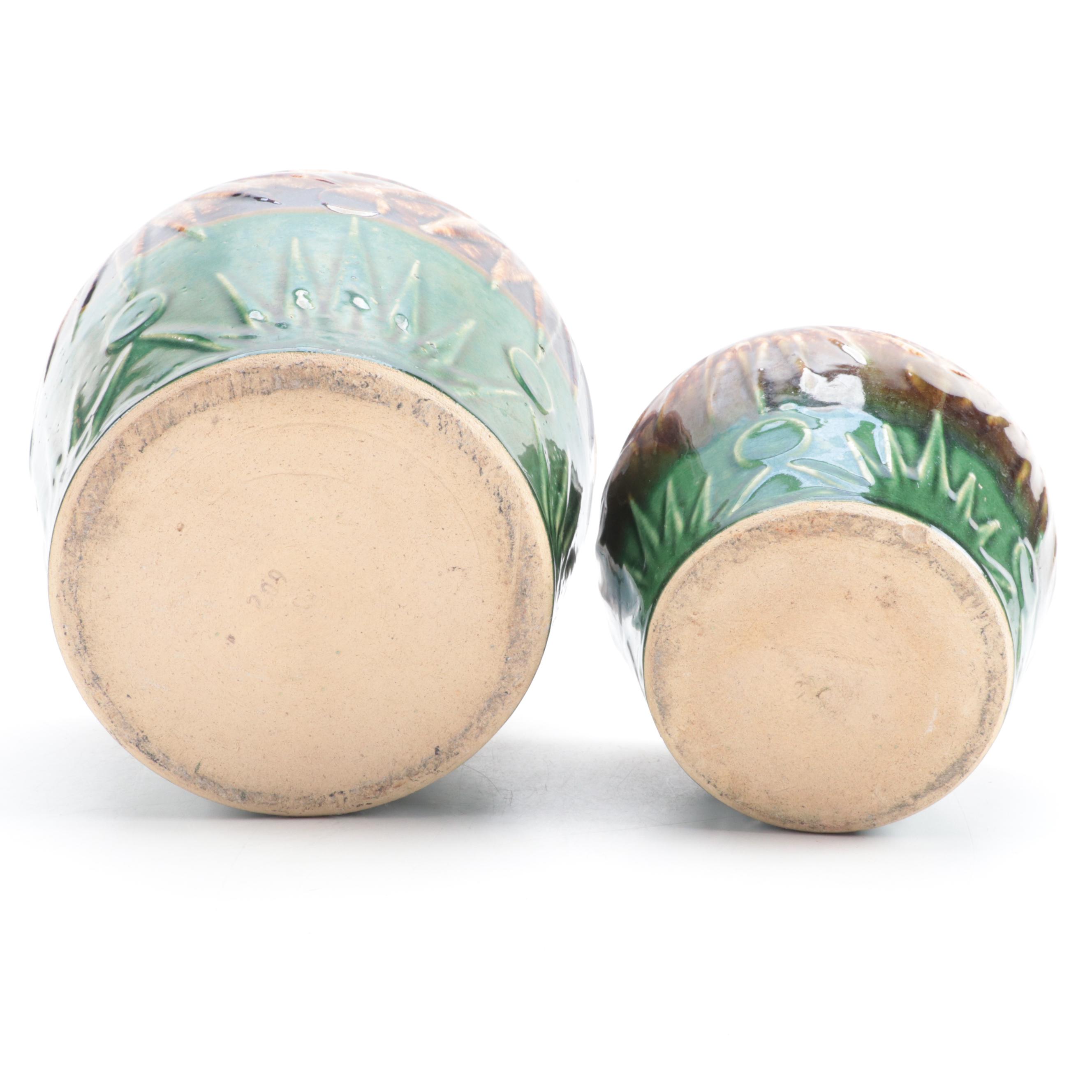 American Art Pottery Sun and Moon Planters, Early to Mid 20th Century