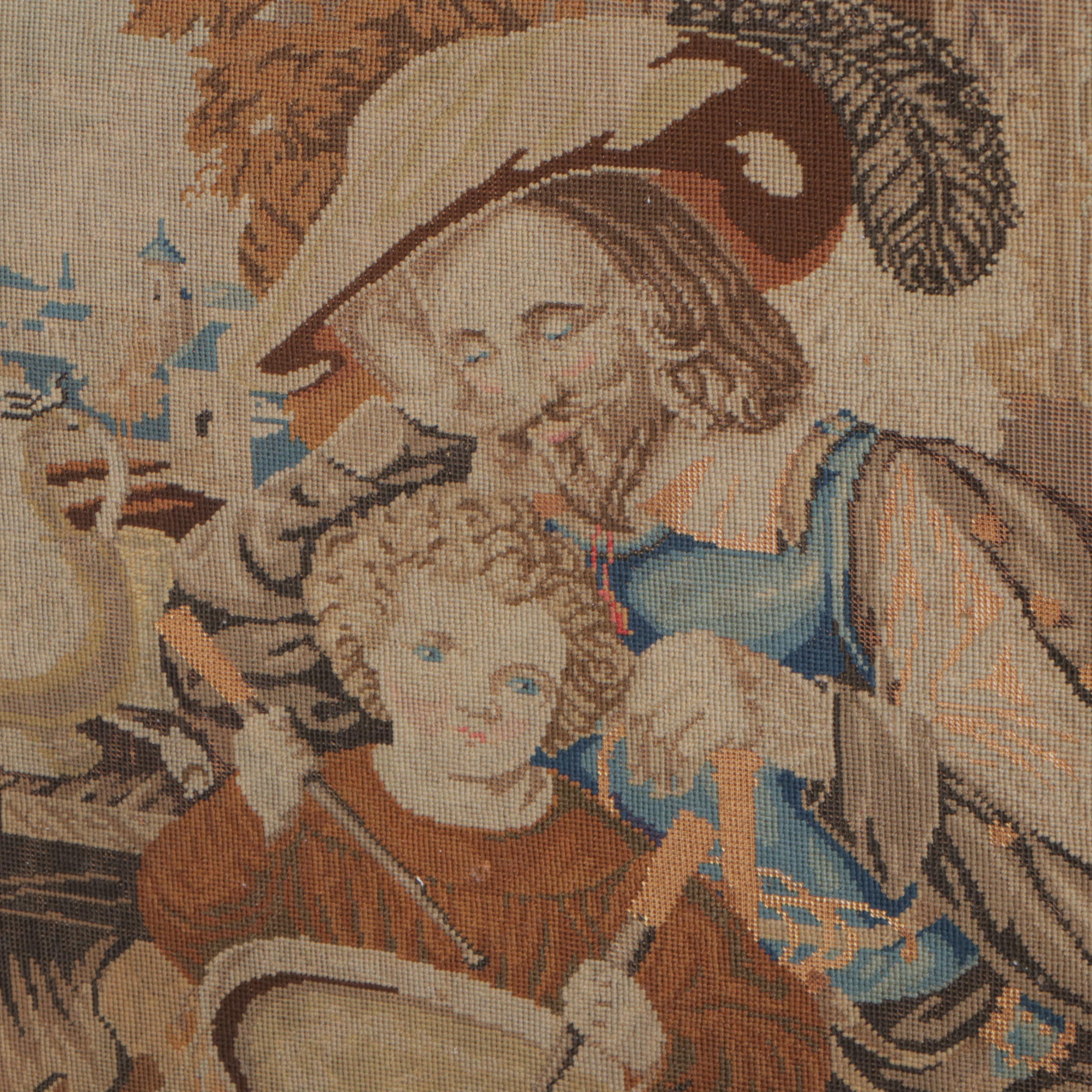 French Beech and Needlepoint Tilt-Top Table, 19th Century