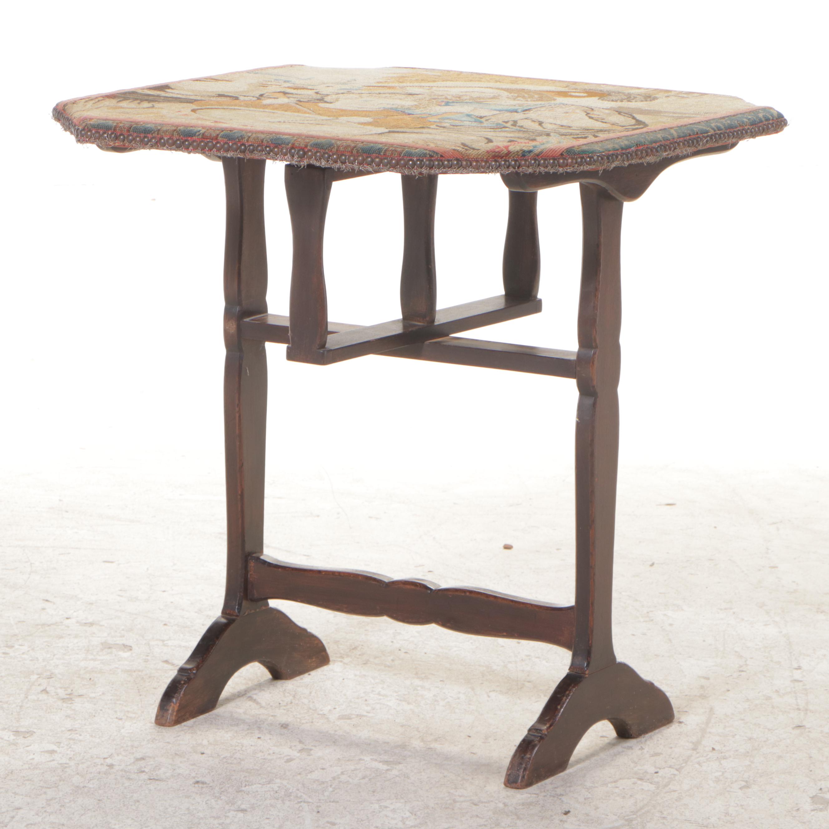 French Beech and Needlepoint Tilt-Top Table, 19th Century