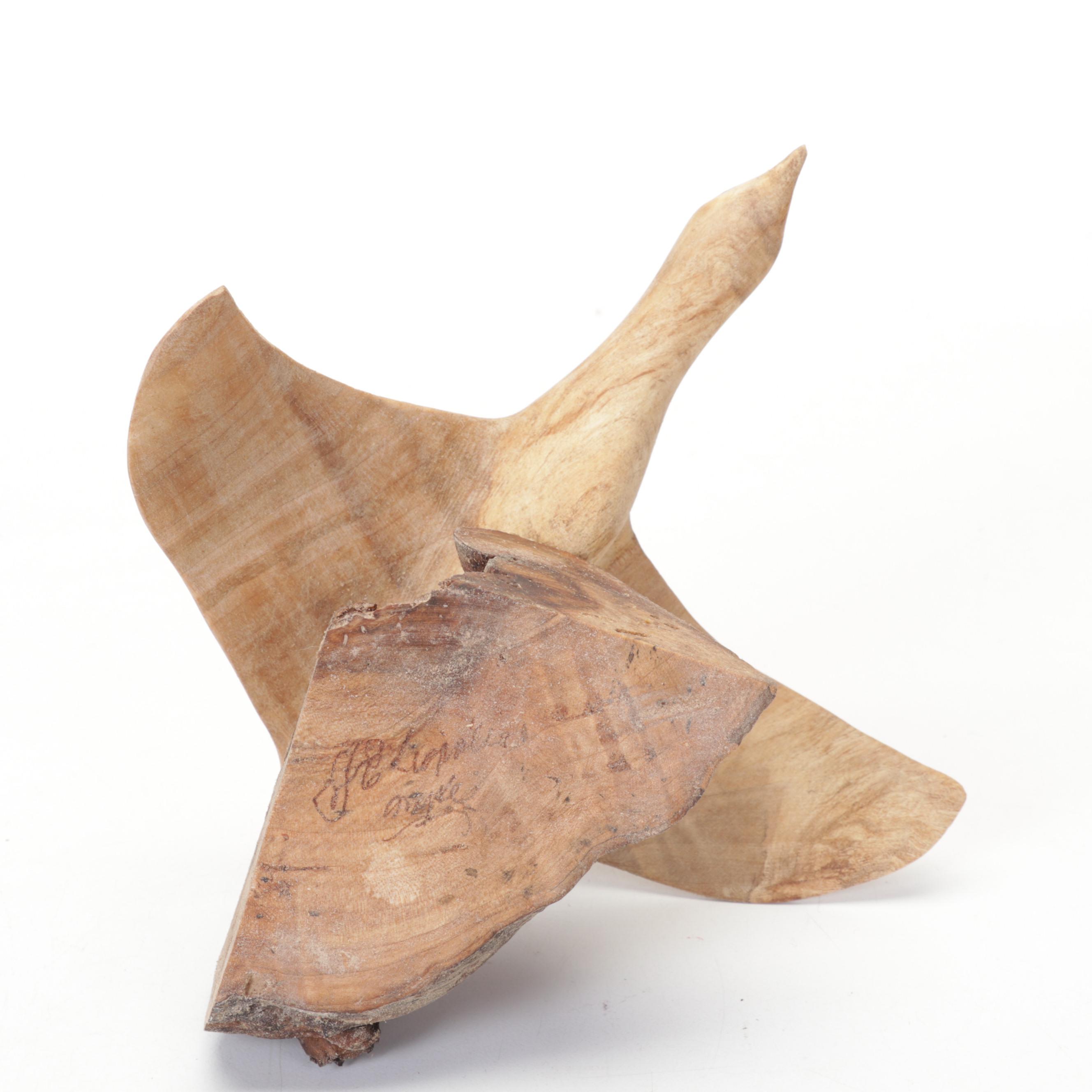 Jim Eliopulos Turned Box Elder Bowl, Maple Bird Sculpture, & Cutting Board