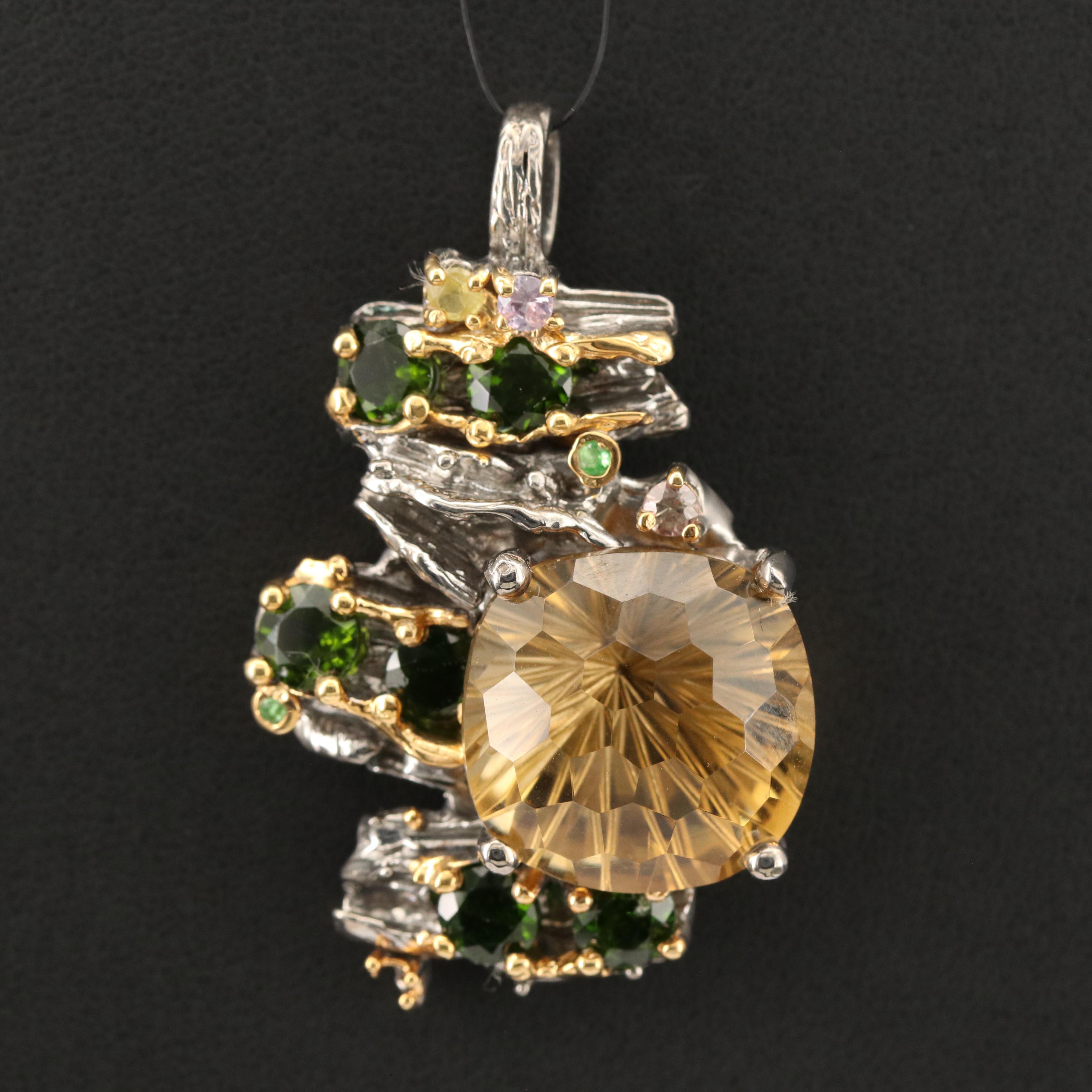 Sterling Citrine, Diopside and Sapphire Pendant