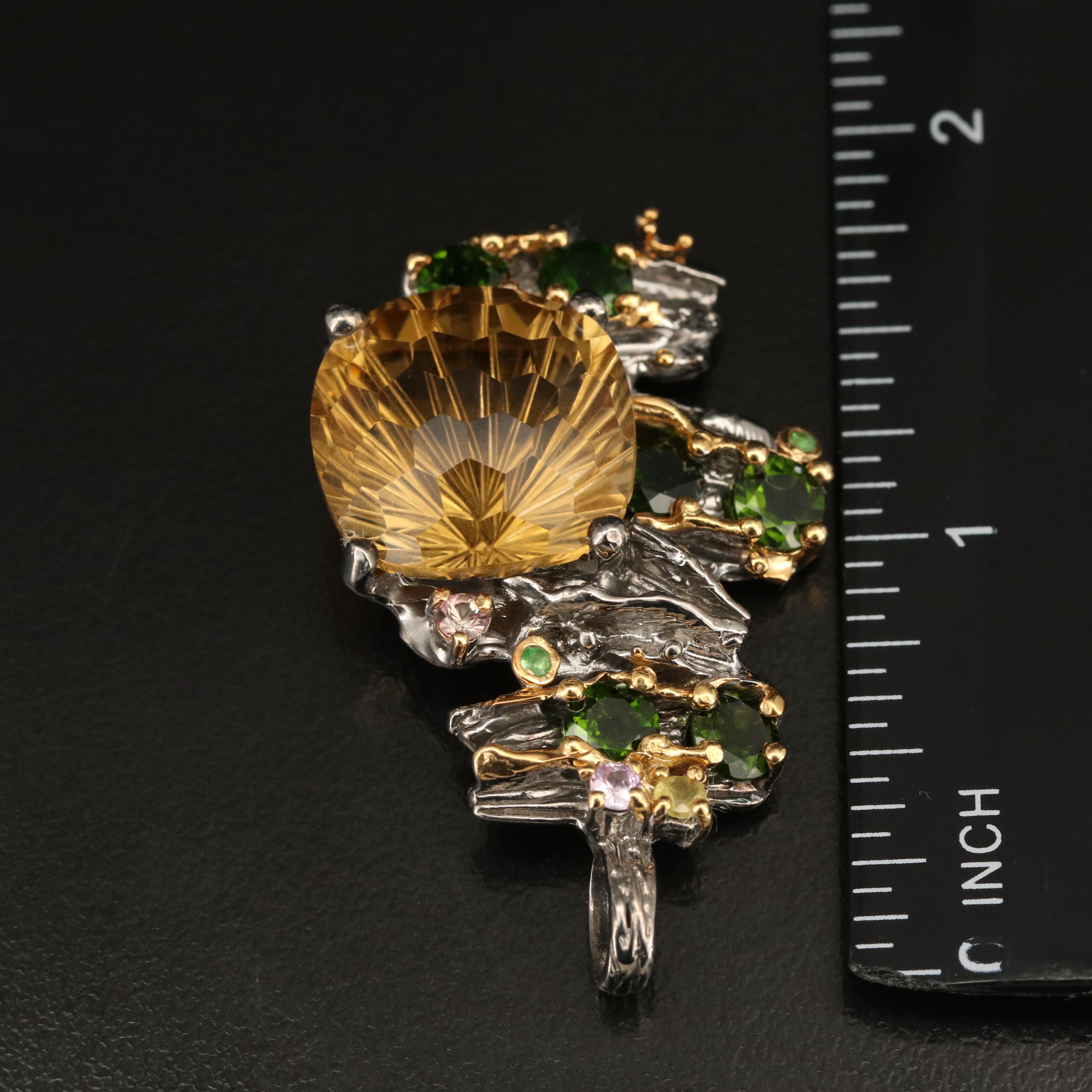 Sterling Citrine, Diopside and Sapphire Pendant