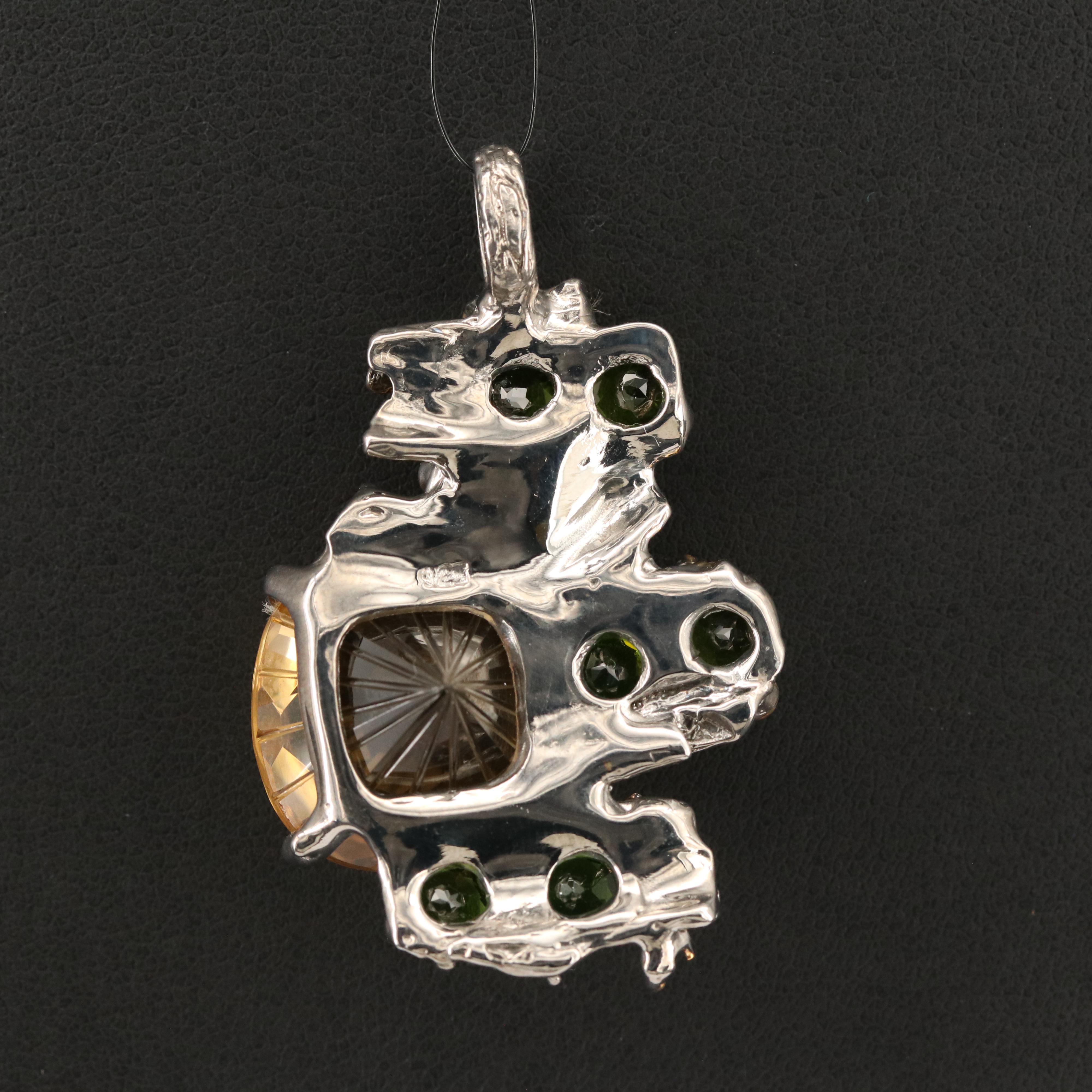 Sterling Citrine, Diopside and Sapphire Pendant