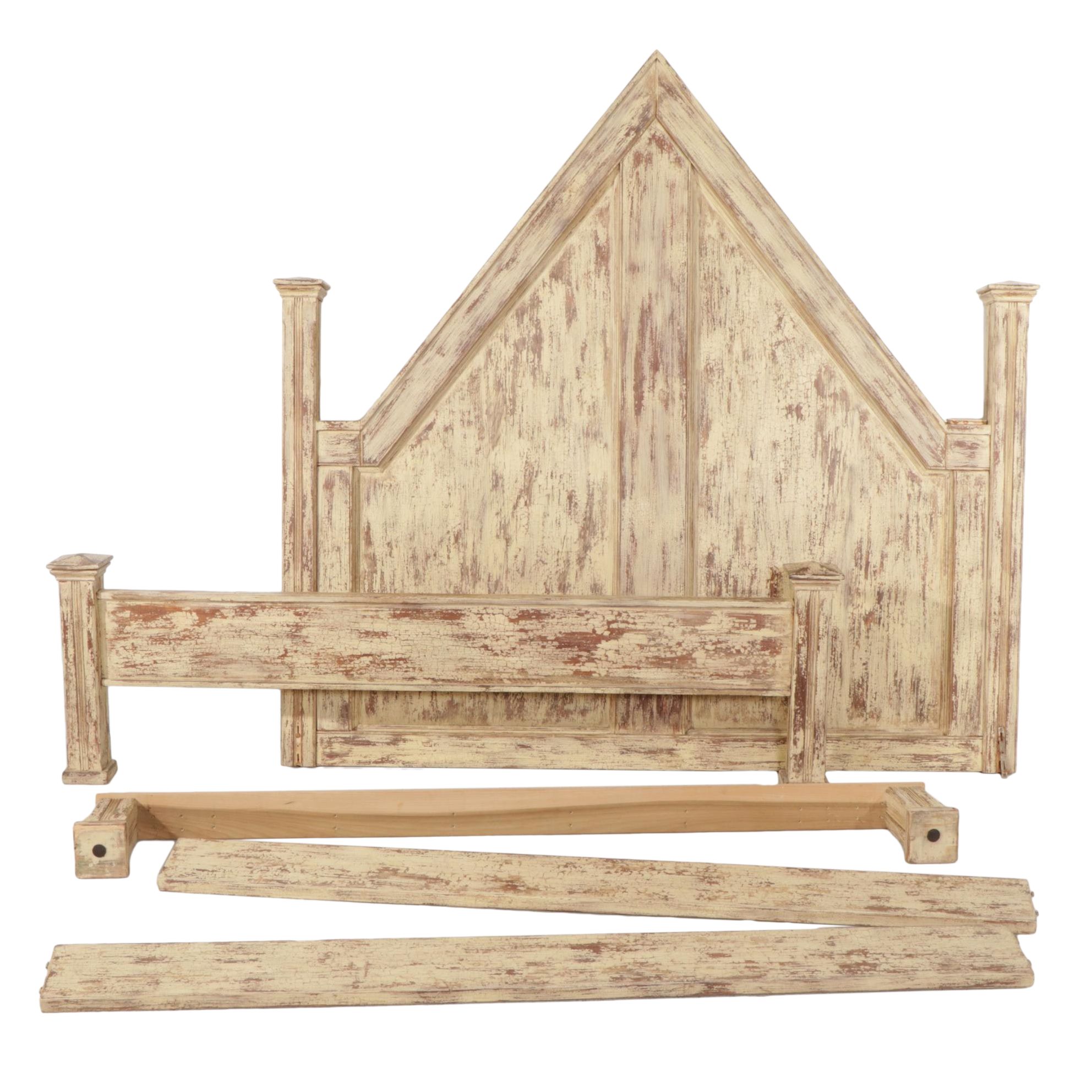 Contemporary Rustic King Size Bed with Distressed Paint Finish