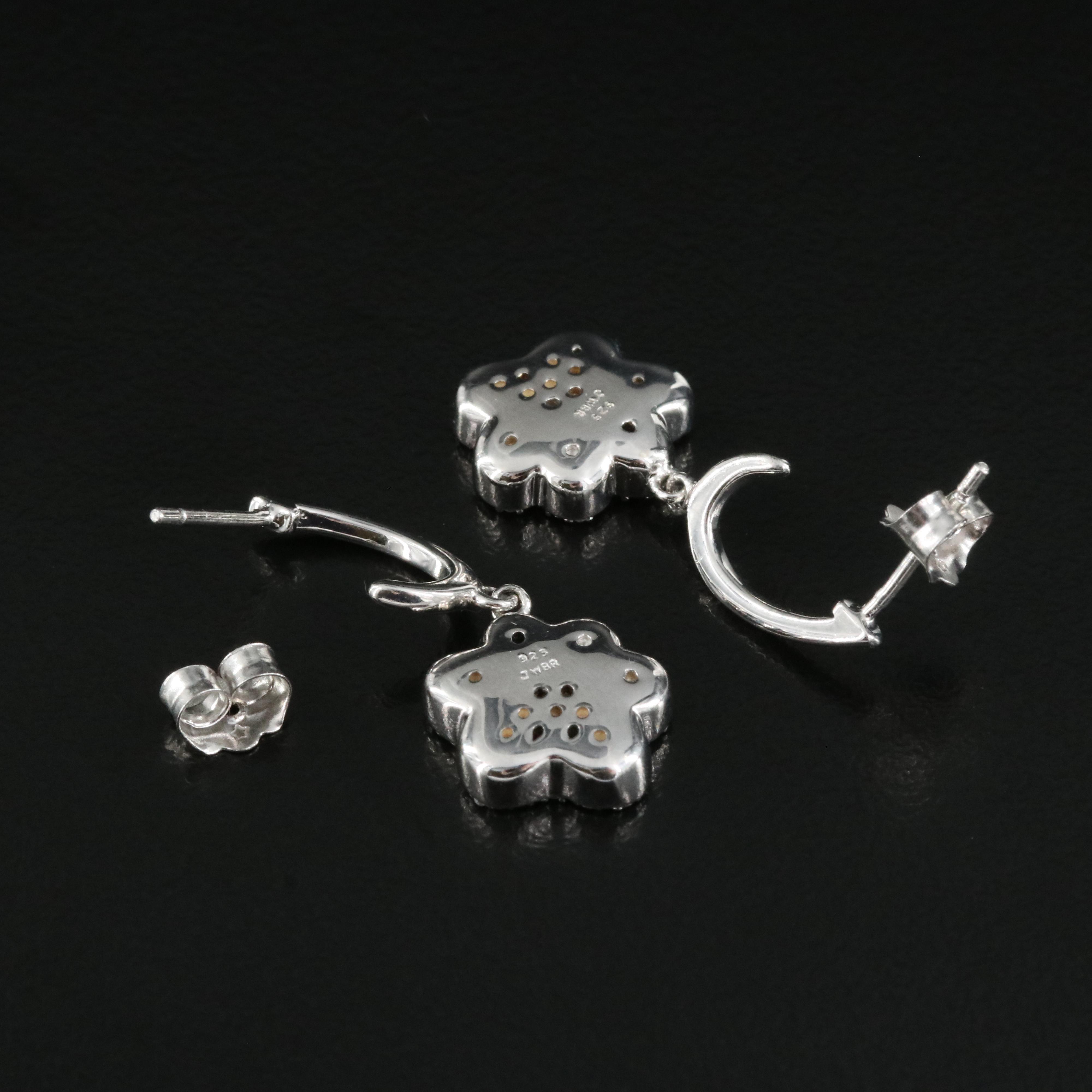 Sterling J-Hoop Diamond Paw Print Drop Earrings