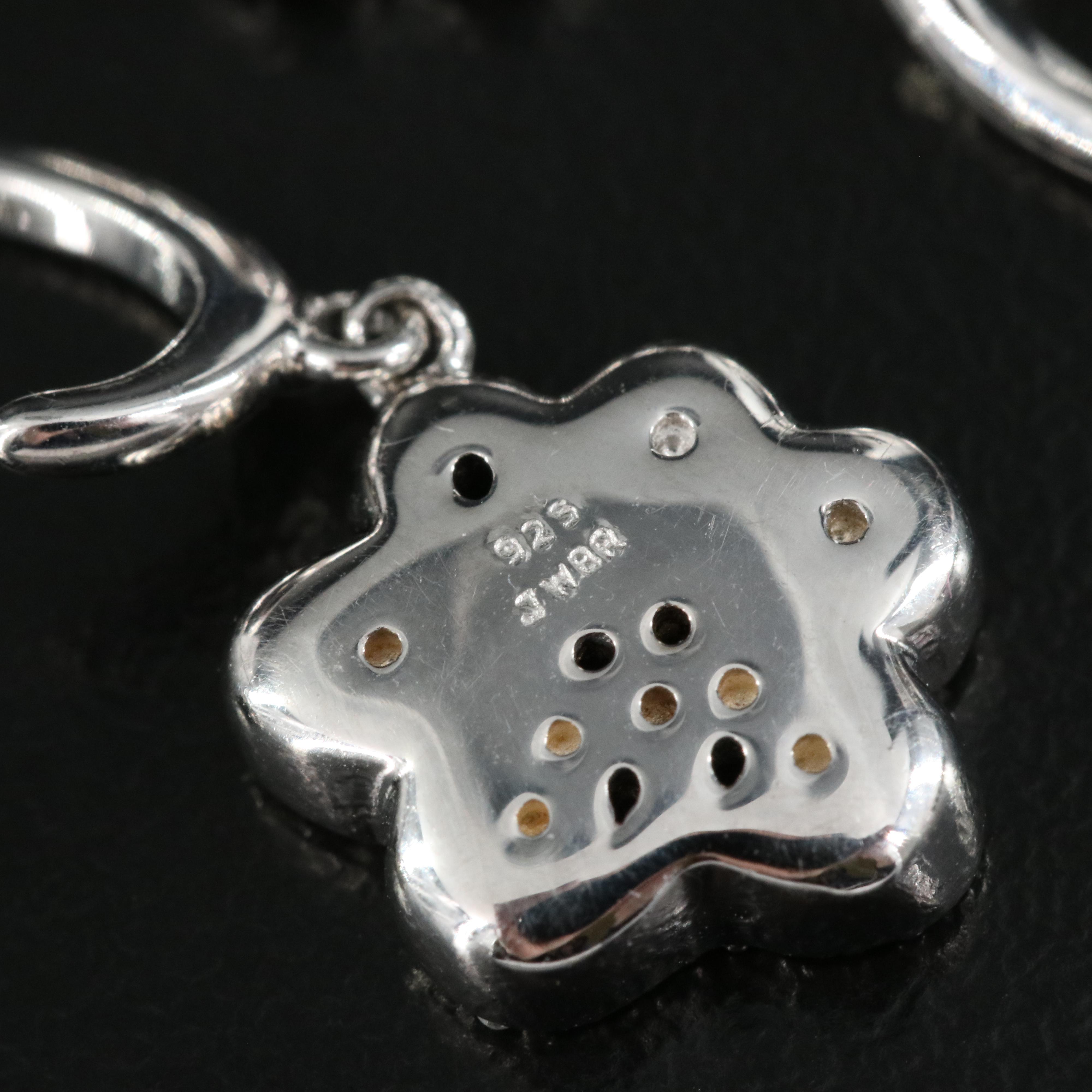 Sterling J-Hoop Diamond Paw Print Drop Earrings