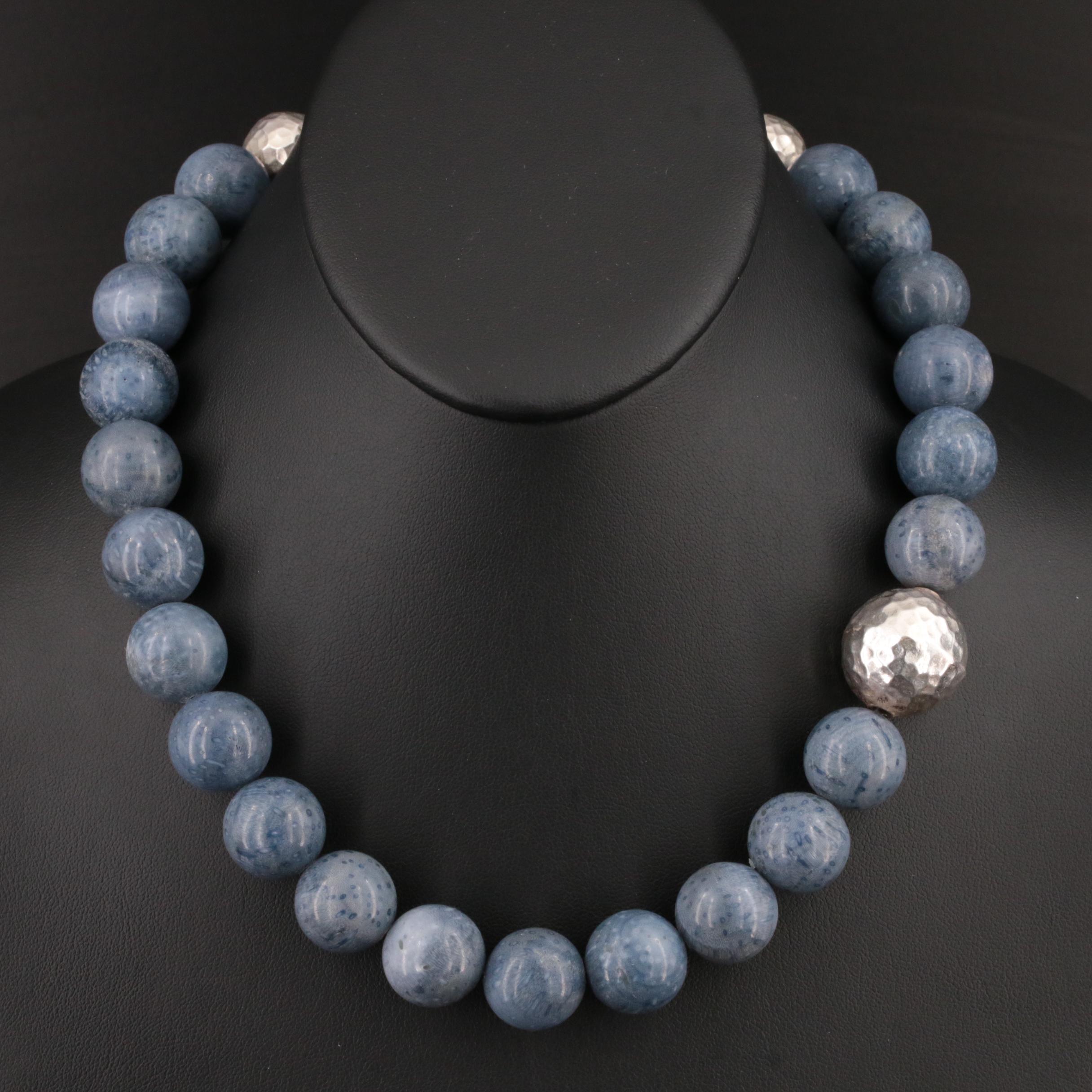 Sterling and Coral Bead Necklace with Nautilus Clasp