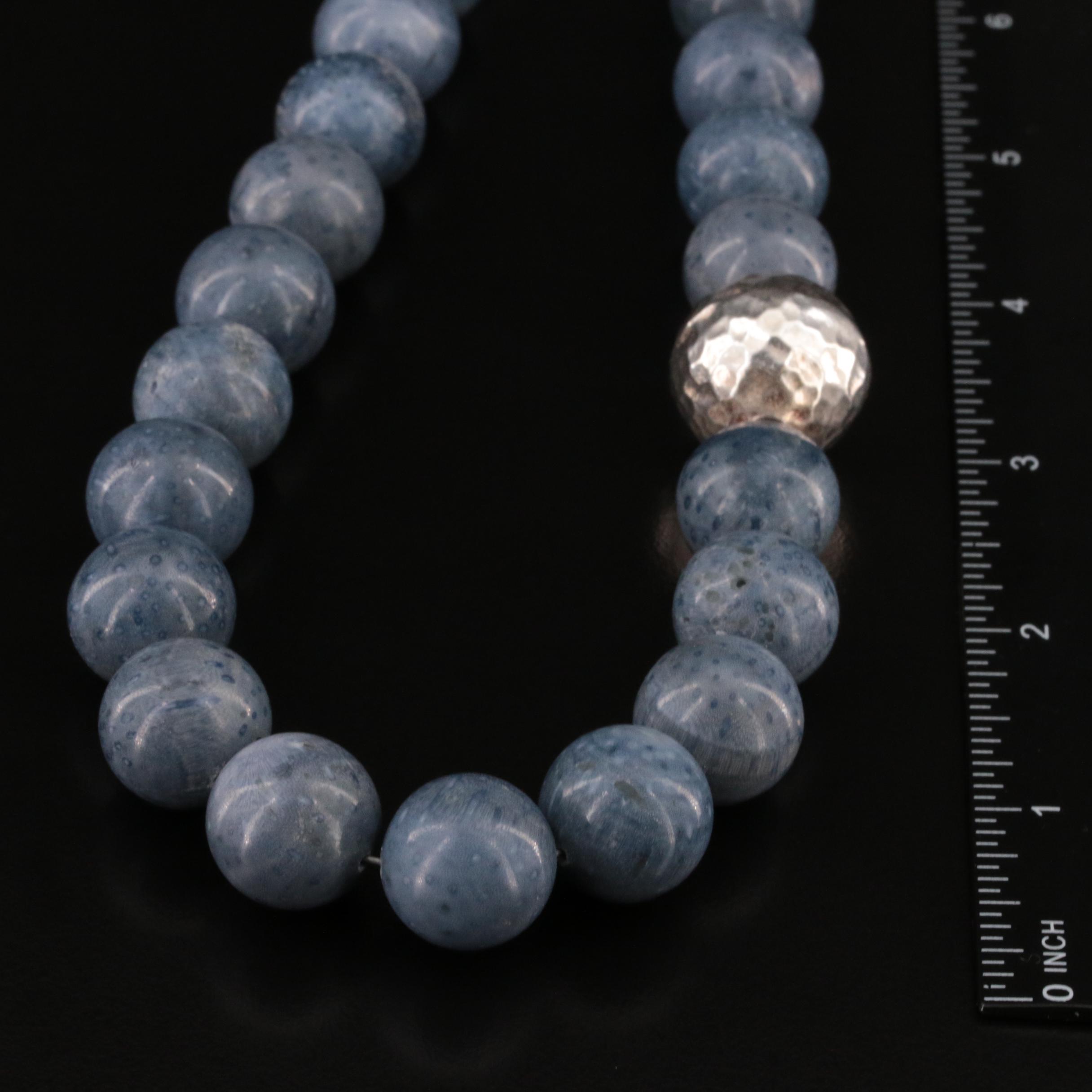 Sterling and Coral Bead Necklace with Nautilus Clasp