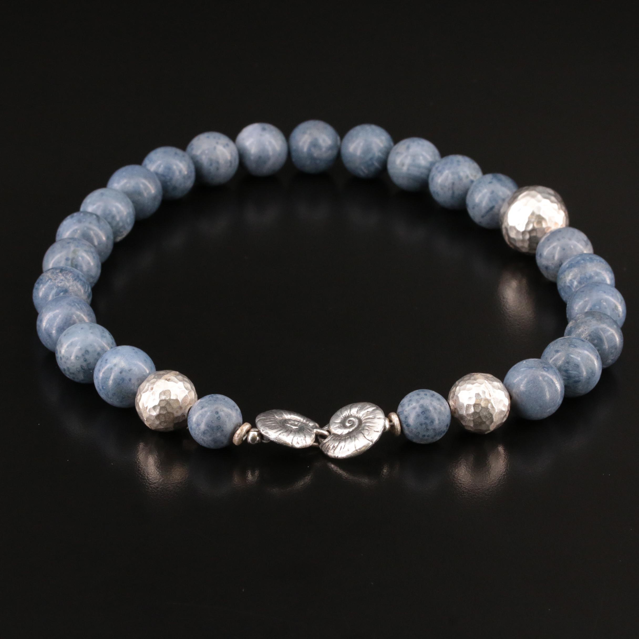 Sterling and Coral Bead Necklace with Nautilus Clasp