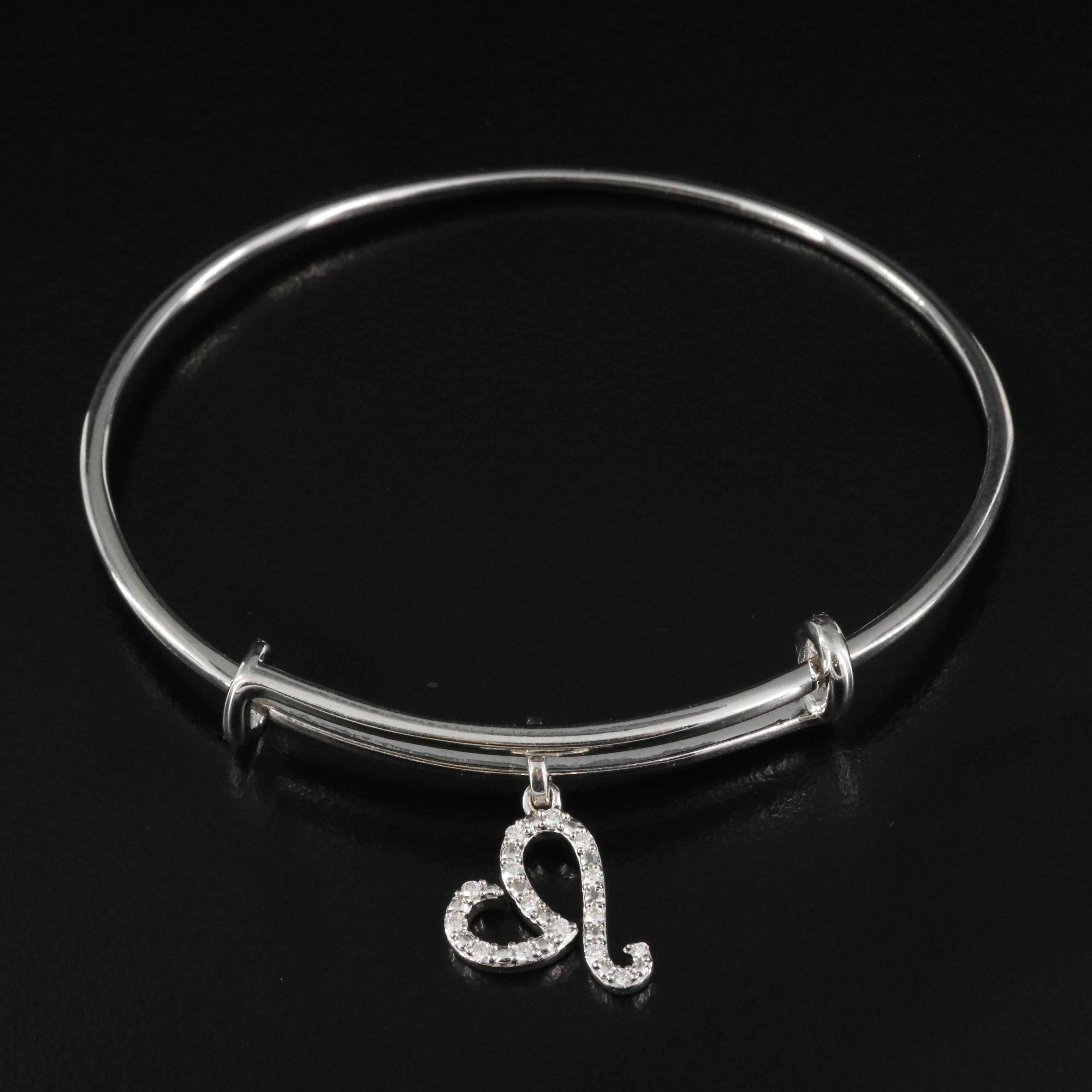 Sterling Diamond Stylized Leo Charm Bangle