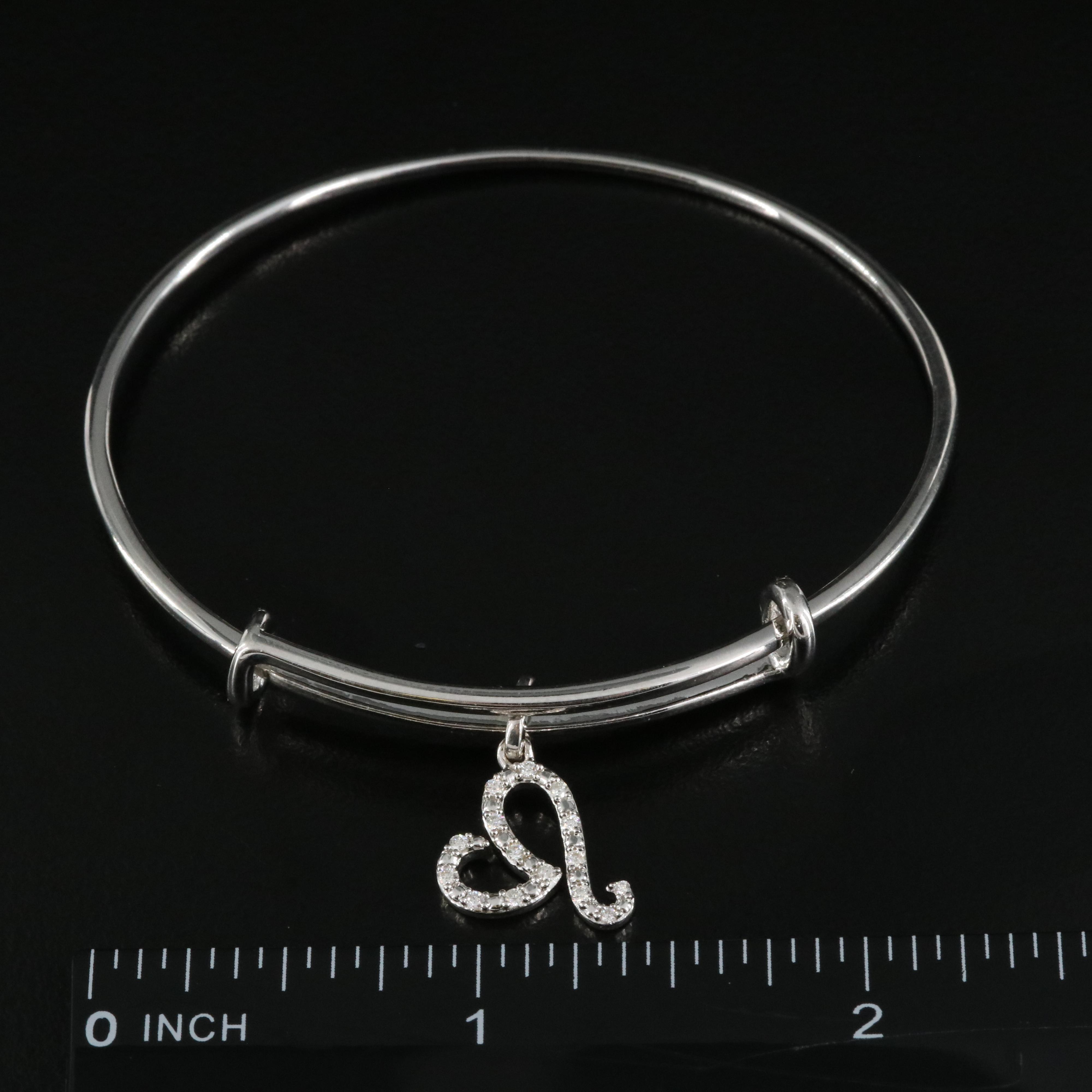 Sterling Diamond Stylized Leo Charm Bangle
