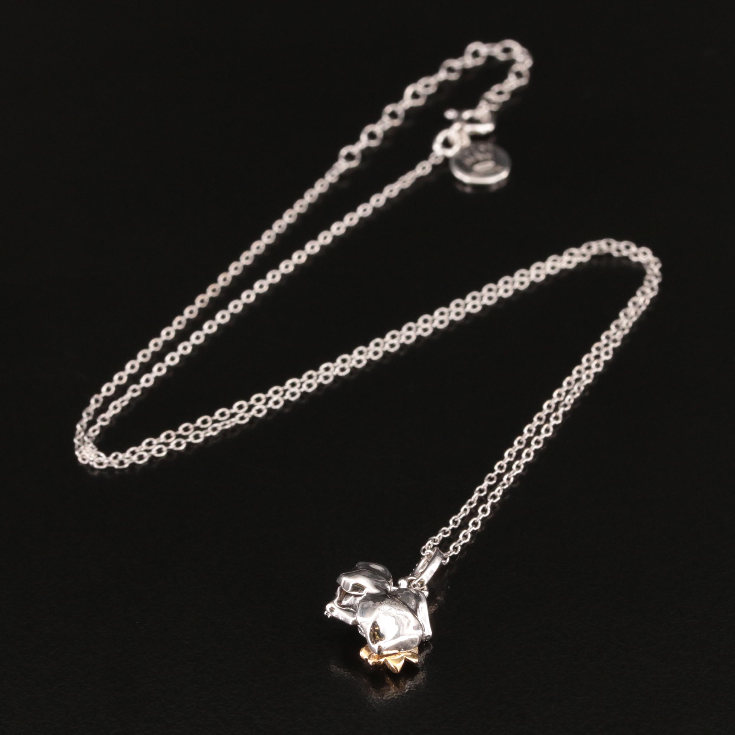 Hallmark Sterling Diamond Flower with Bee Pendant Necklace with 14K Accents