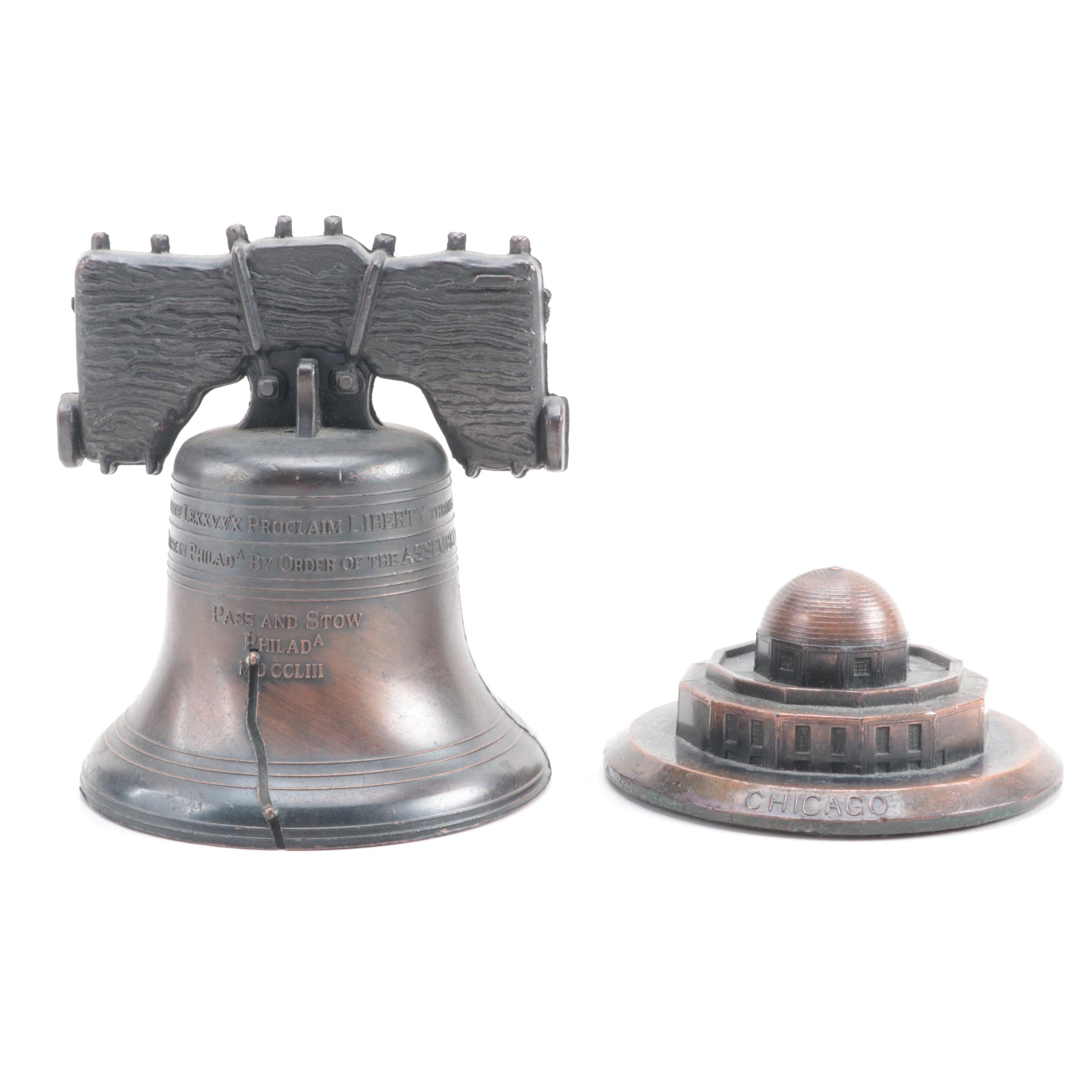 Souvenir Liberty Bell, Adler Planetarium Figurine and Copper Country Cup