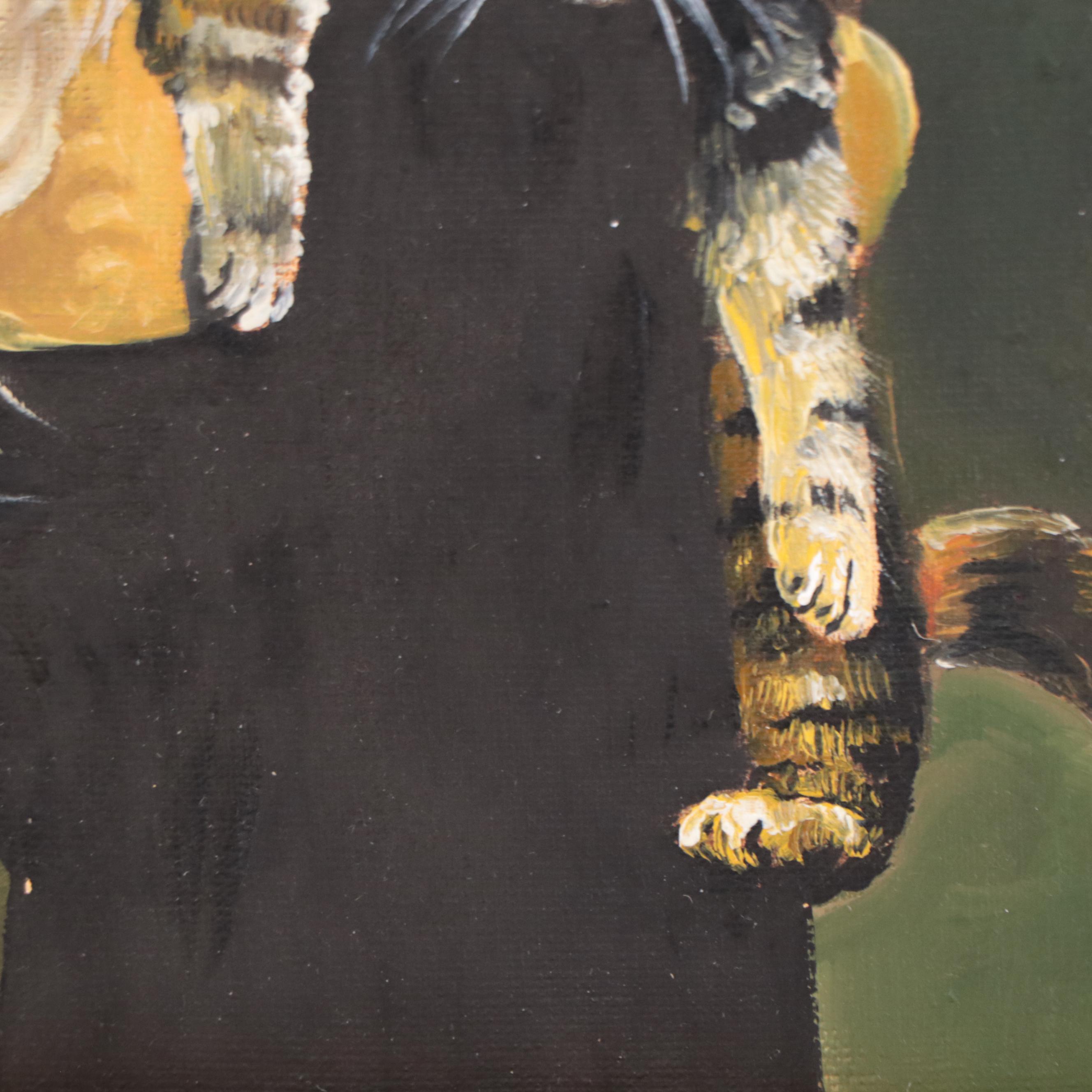 Figural Oil Painting of Girl and Cat, 21st Century