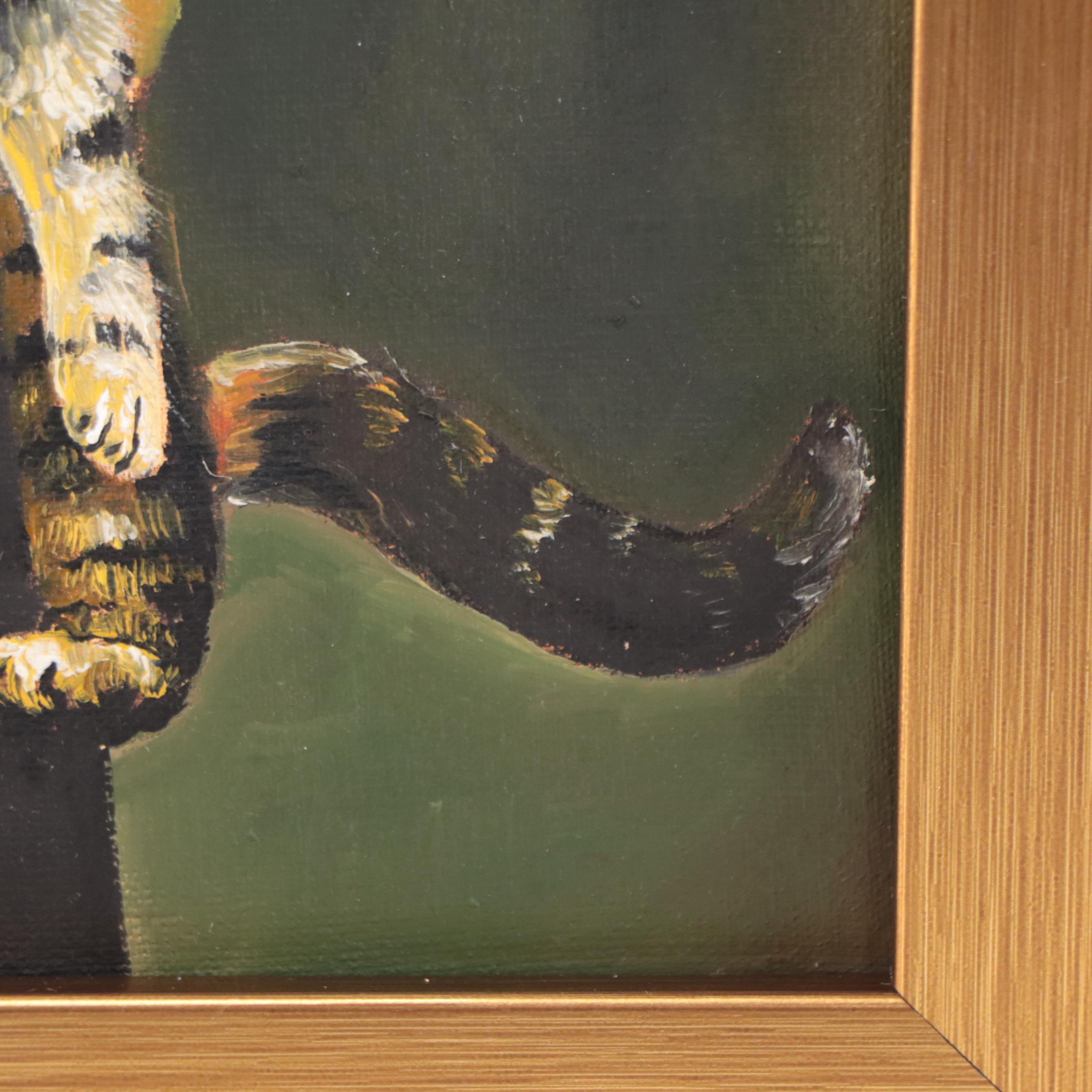 Figural Oil Painting of Girl and Cat, 21st Century