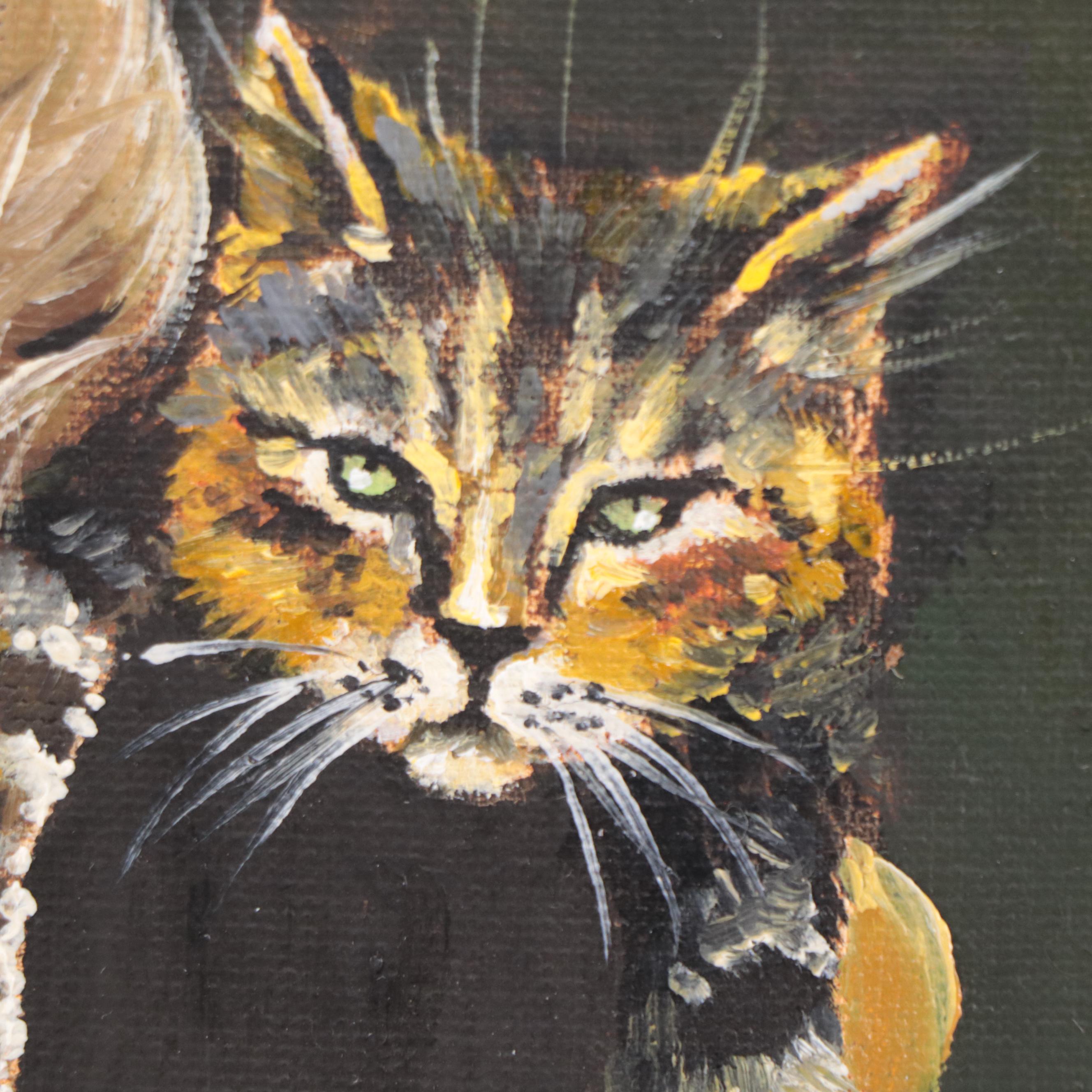 Figural Oil Painting of Girl and Cat, 21st Century