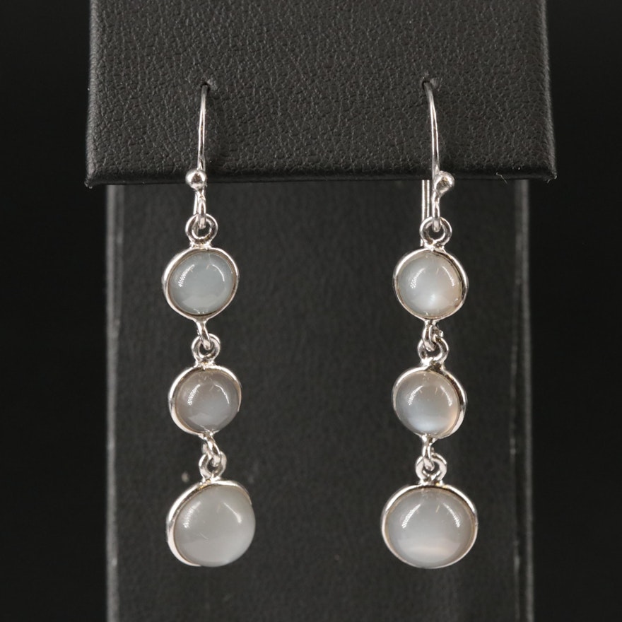 Sterling Silver Tiered Moonstone Earrings