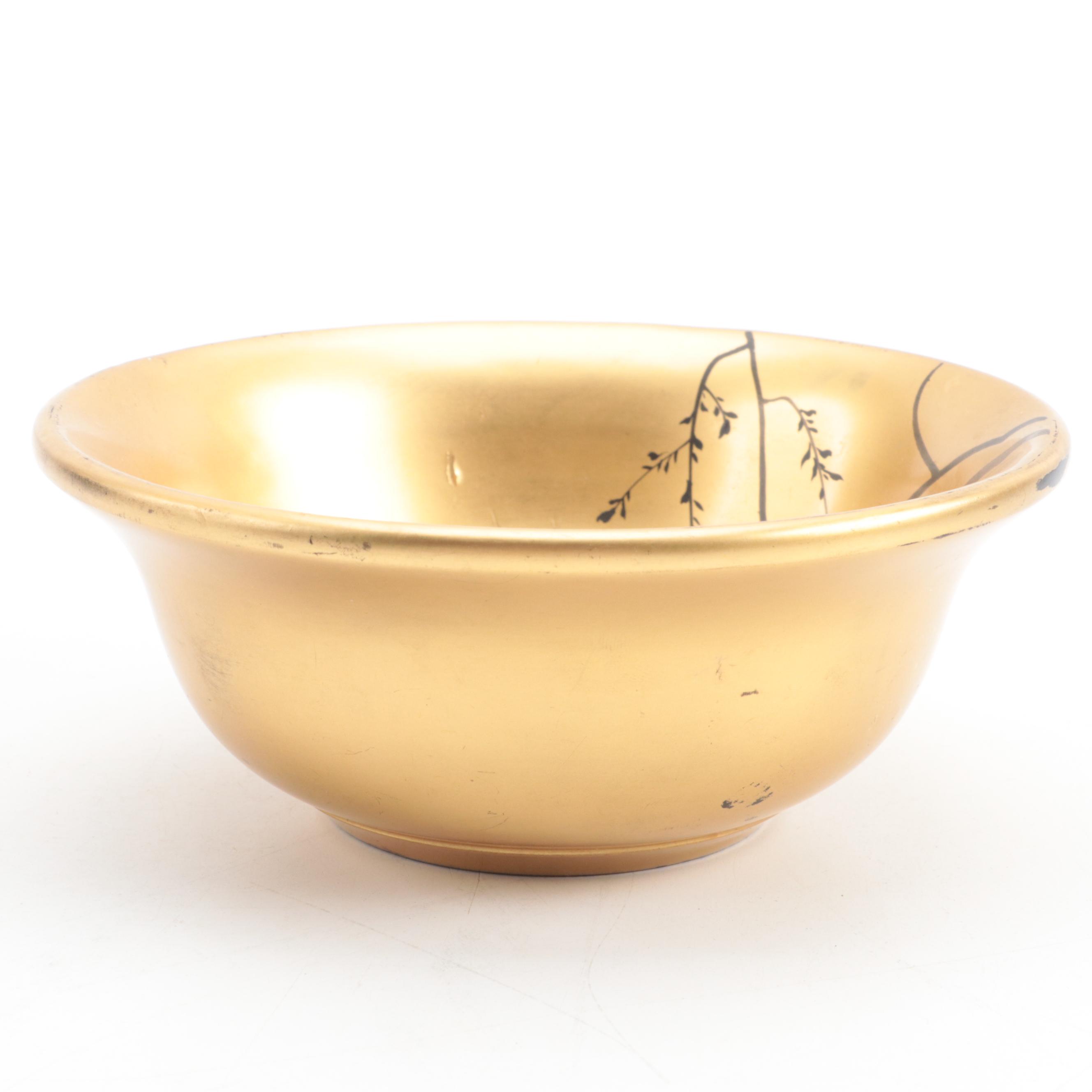Japanese Gold Hand-Painted Lacquerware Bowls