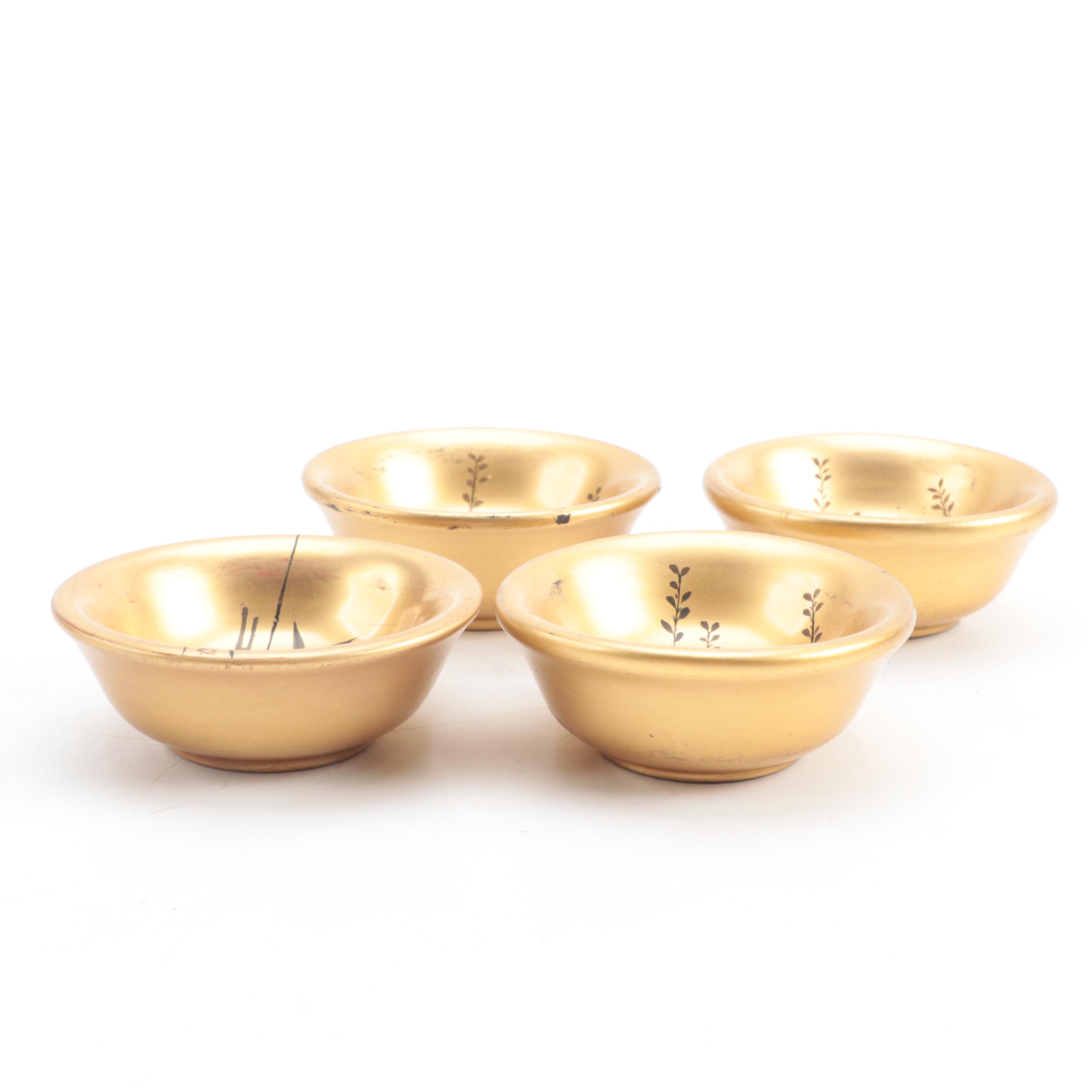 Japanese Gold Hand-Painted Lacquerware Bowls