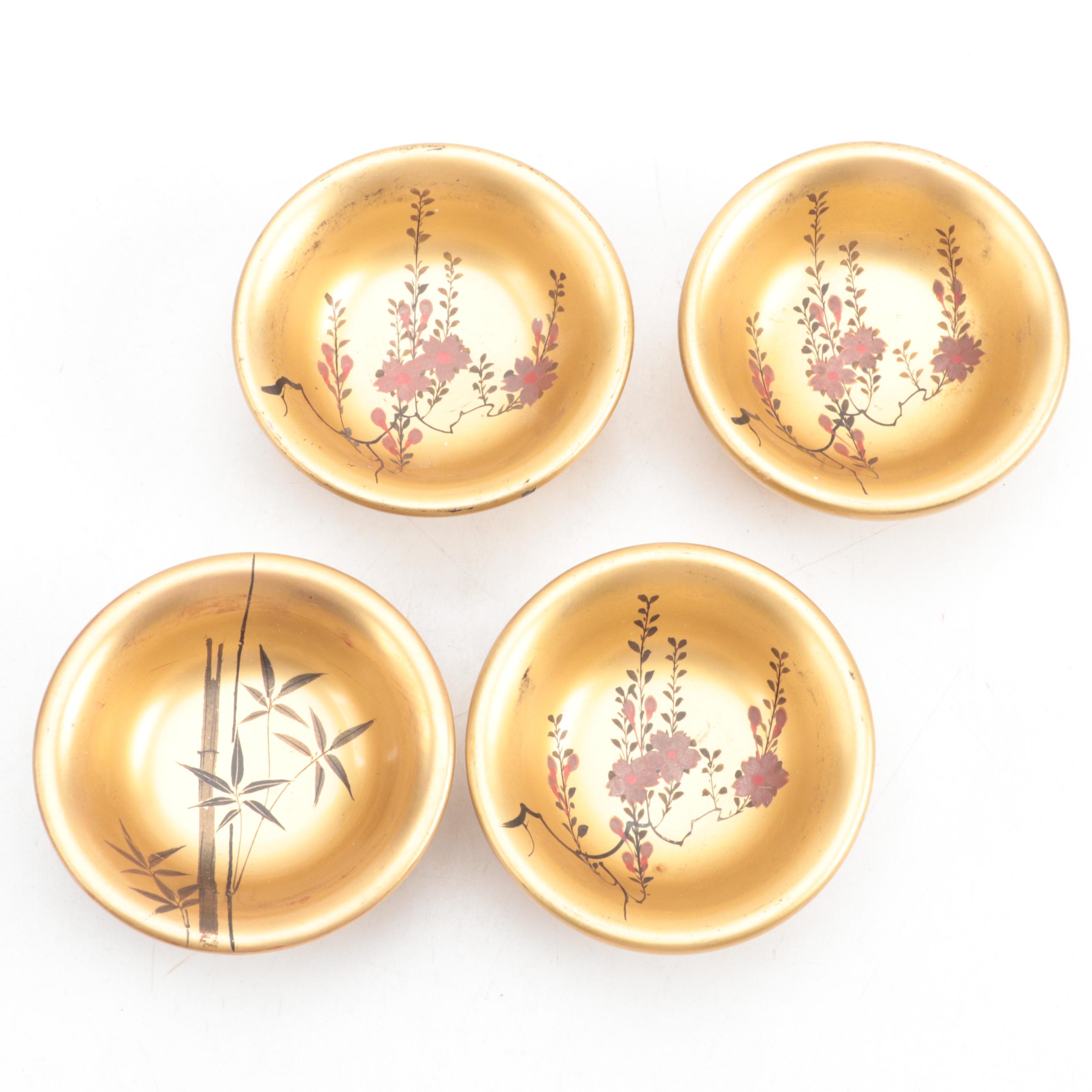 Japanese Gold Hand-Painted Lacquerware Bowls