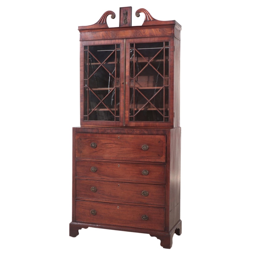 Regency Mahogany and String-Inlaid Secretaire Bookcase, Early 19th Century