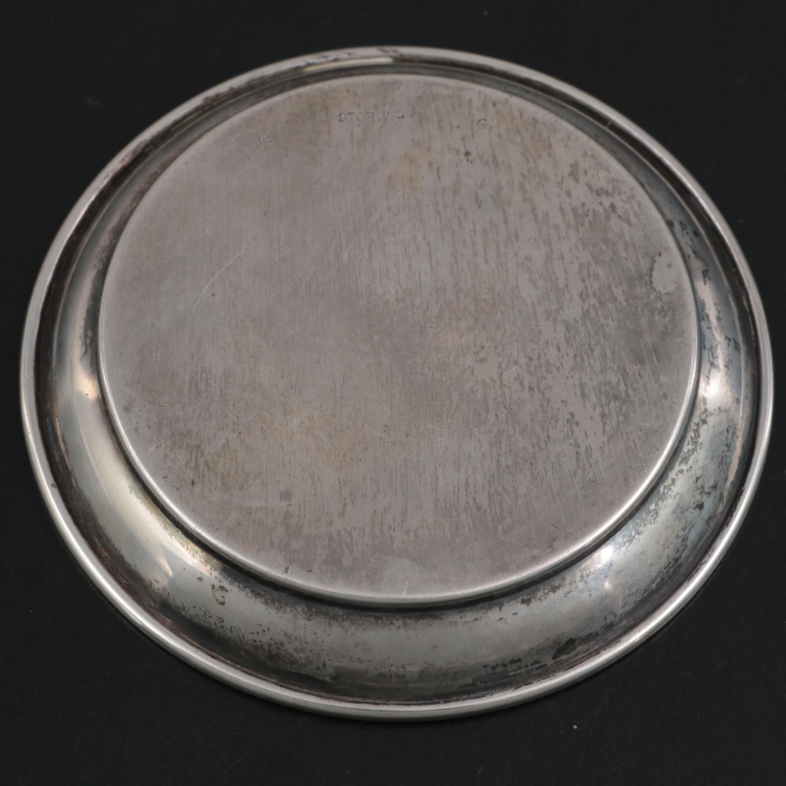 Currier & Roby Sterling Silver Dish with Silver Plate Muffineer and Salt Cellars